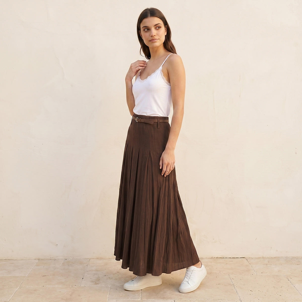 تنورة ماكسي بكسرات مع حزام من سبلاش سمارت-women-clothing-skirts-image-3