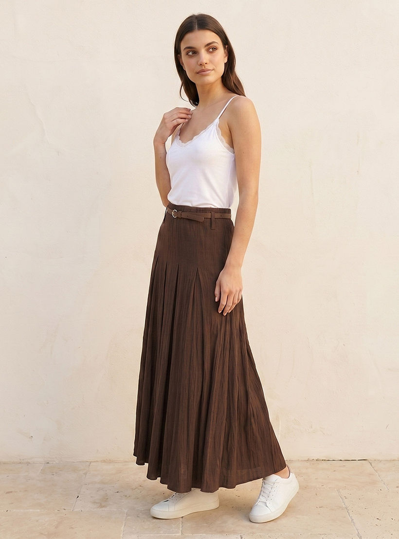 تنورة ماكسي بكسرات مع حزام من سبلاش سمارت-women-clothing-skirts-image-3