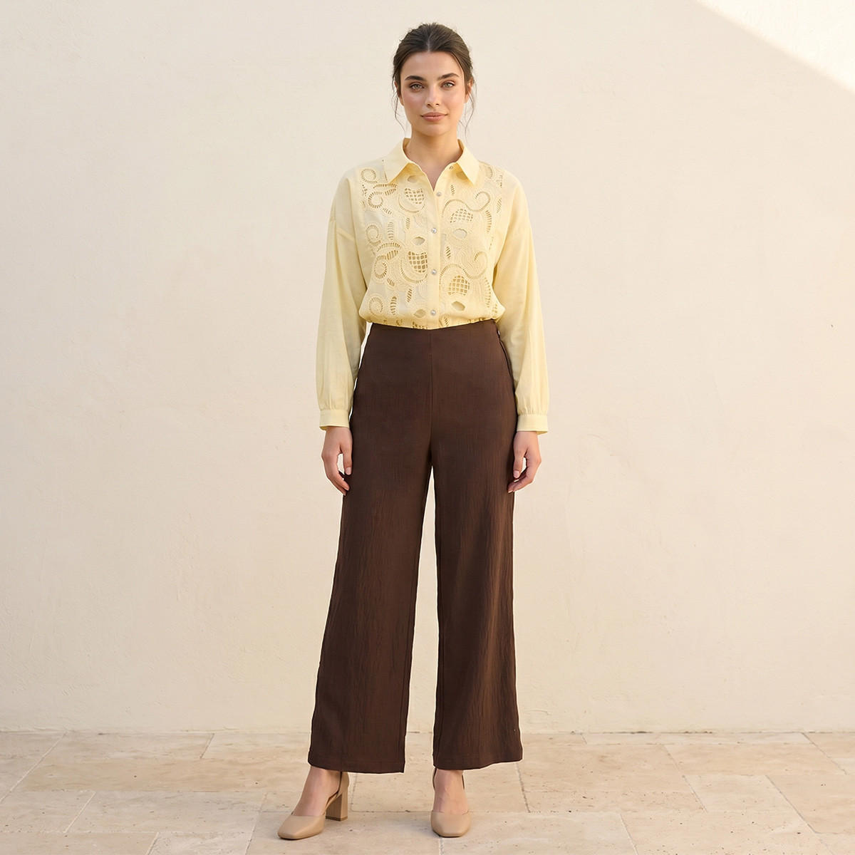 Splash Smart Textured Wide Leg Pants-women-clothing-trousers-image-3
