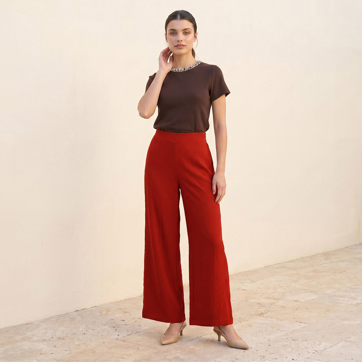 Splash Smart Textured Wide Leg Pants-women-clothing-trousers-image-3