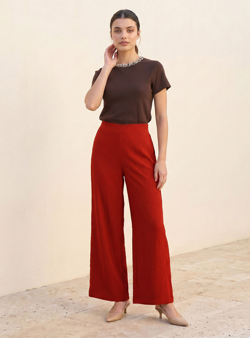 Splash Smart Textured Wide Leg Pants-women-clothing-trousers-image-3