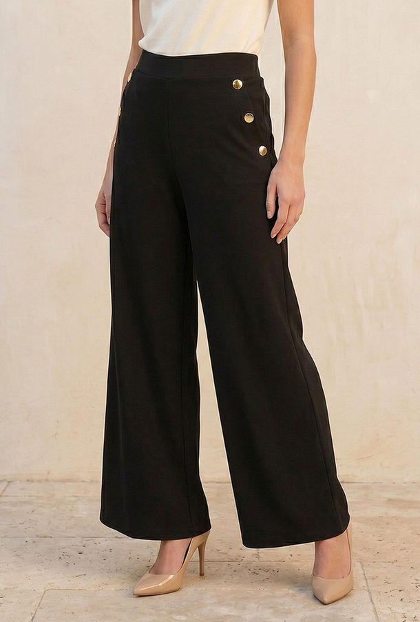 بنطلون واسع بخصر مطاطي وتفاصيل أزرار من سبلاش سمارت-women-clothing-bottoms-trousers-image-1