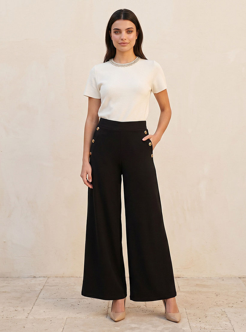 بنطلون واسع بخصر مطاطي وتفاصيل أزرار من سبلاش سمارت-women-clothing-bottoms-trousers-image-3