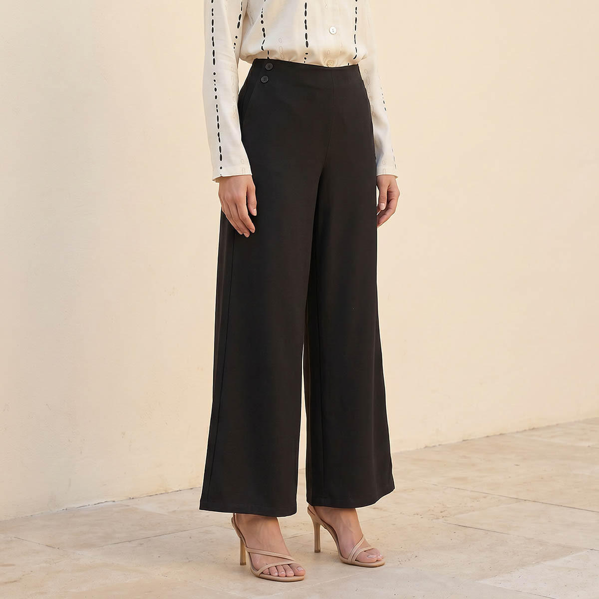 بنطلون بونتي واسع الساق طول كامل من سبلاش سمارت-women-clothing-trousers-image-1