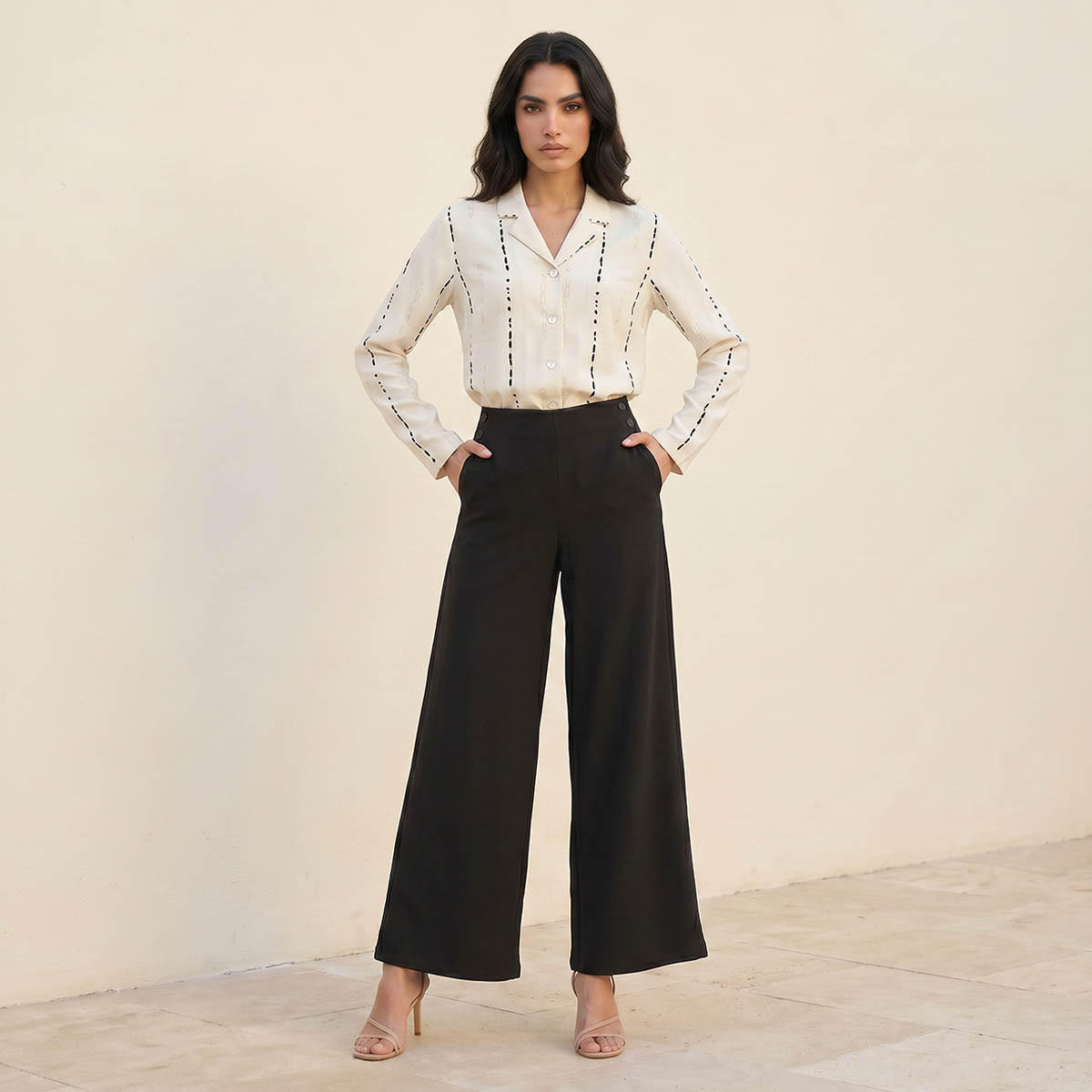 بنطلون بونتي واسع الساق طول كامل من سبلاش سمارت-women-clothing-trousers-image-3