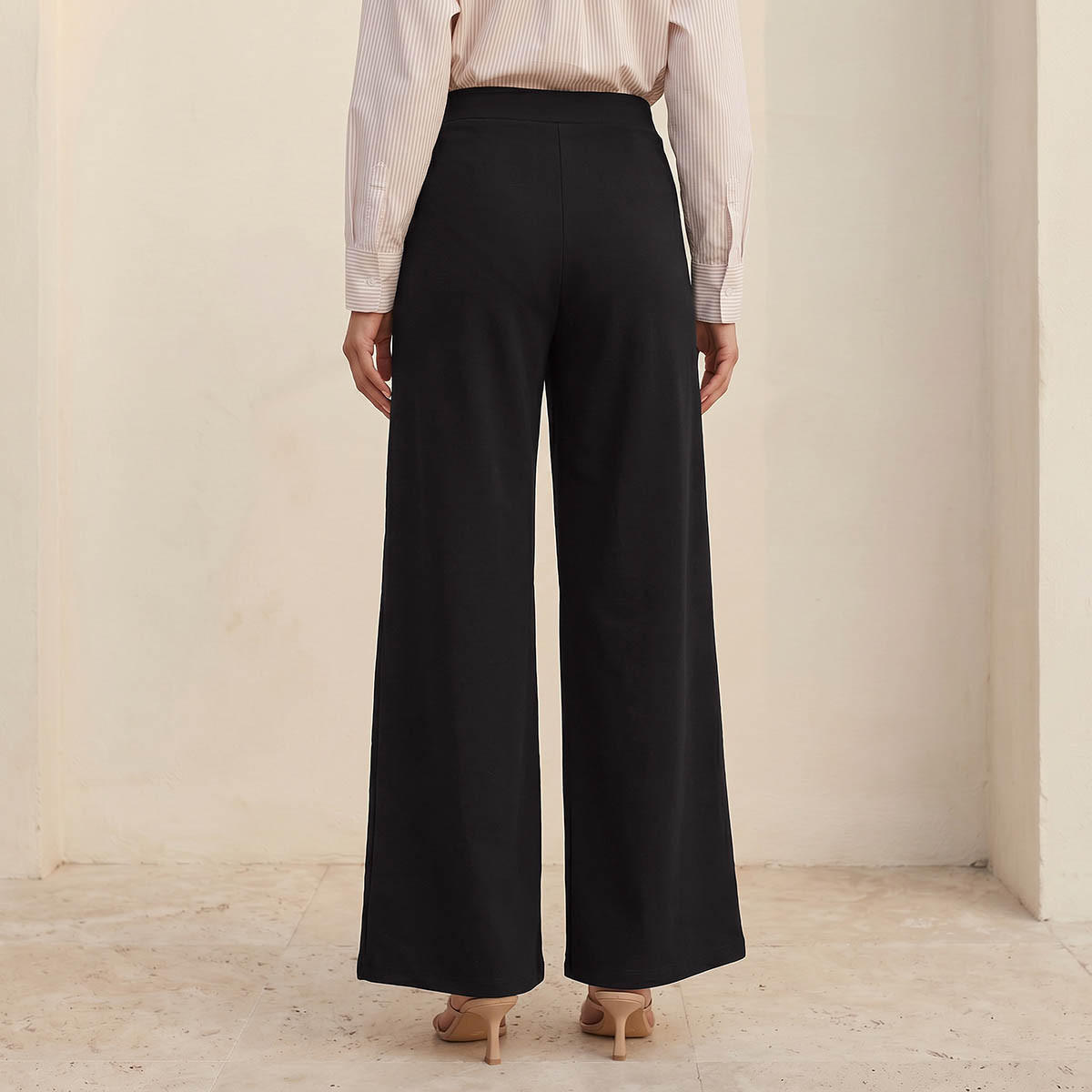 بنطلون بونتي بساق واسعة وجيوب سحاب من سبلاش سمارت-women-clothing-trousers-image-4