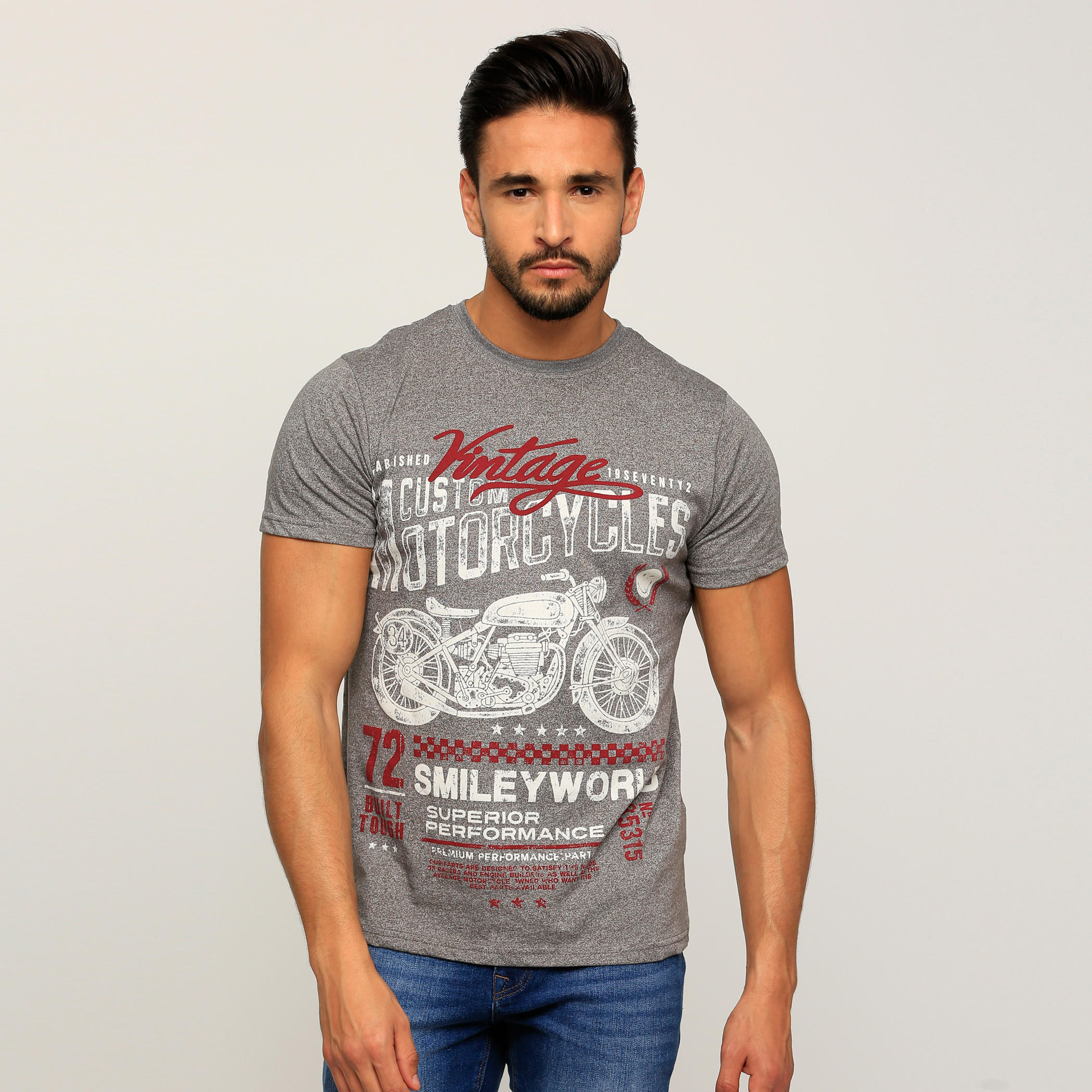 تيشيرت بياقة مستديرة وأكمام قصيرة وطبعات سمايلي وورلد-men-clothing-tshirtsandpolos-tshirts-image-1