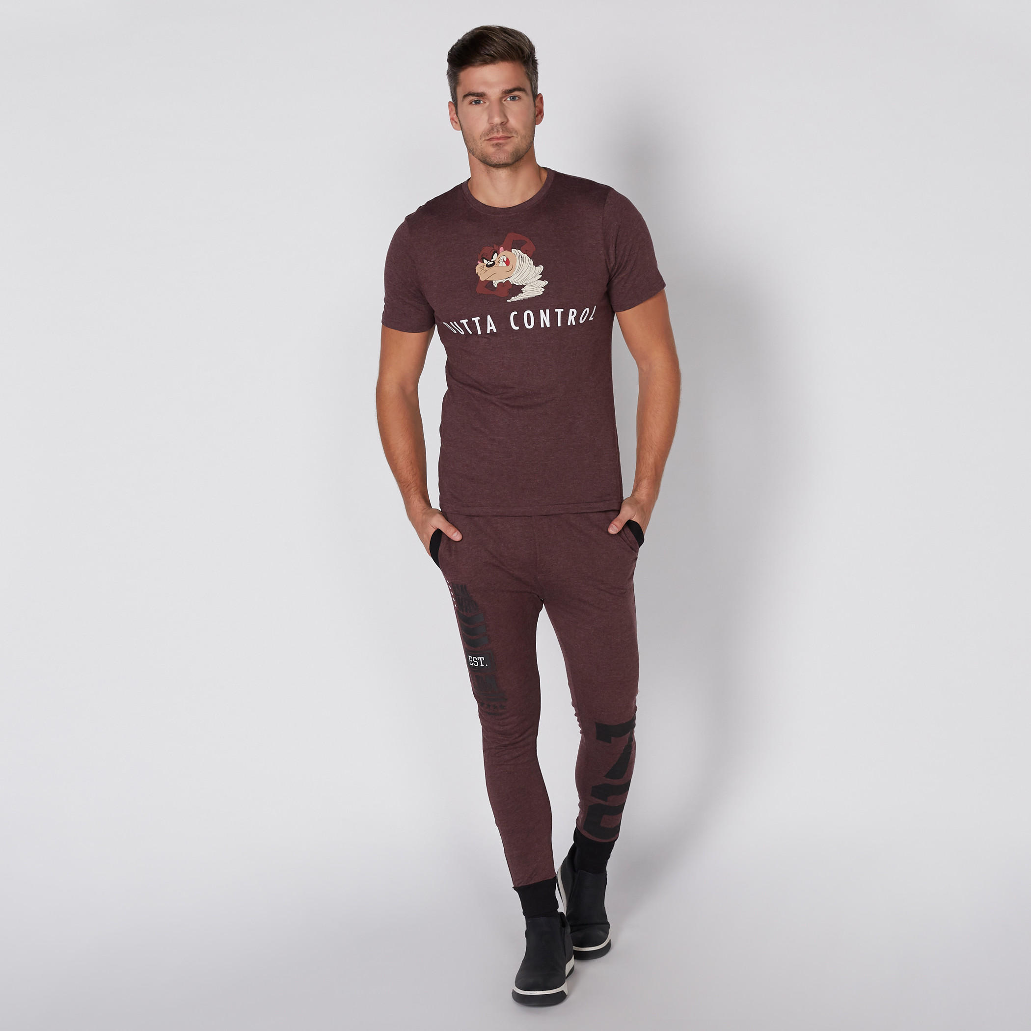 بنطال رياضي طويل بخصر مطاطي مزيّن بطبعات سمايلي وورلد-men-clothing-bottoms-joggers-image-2