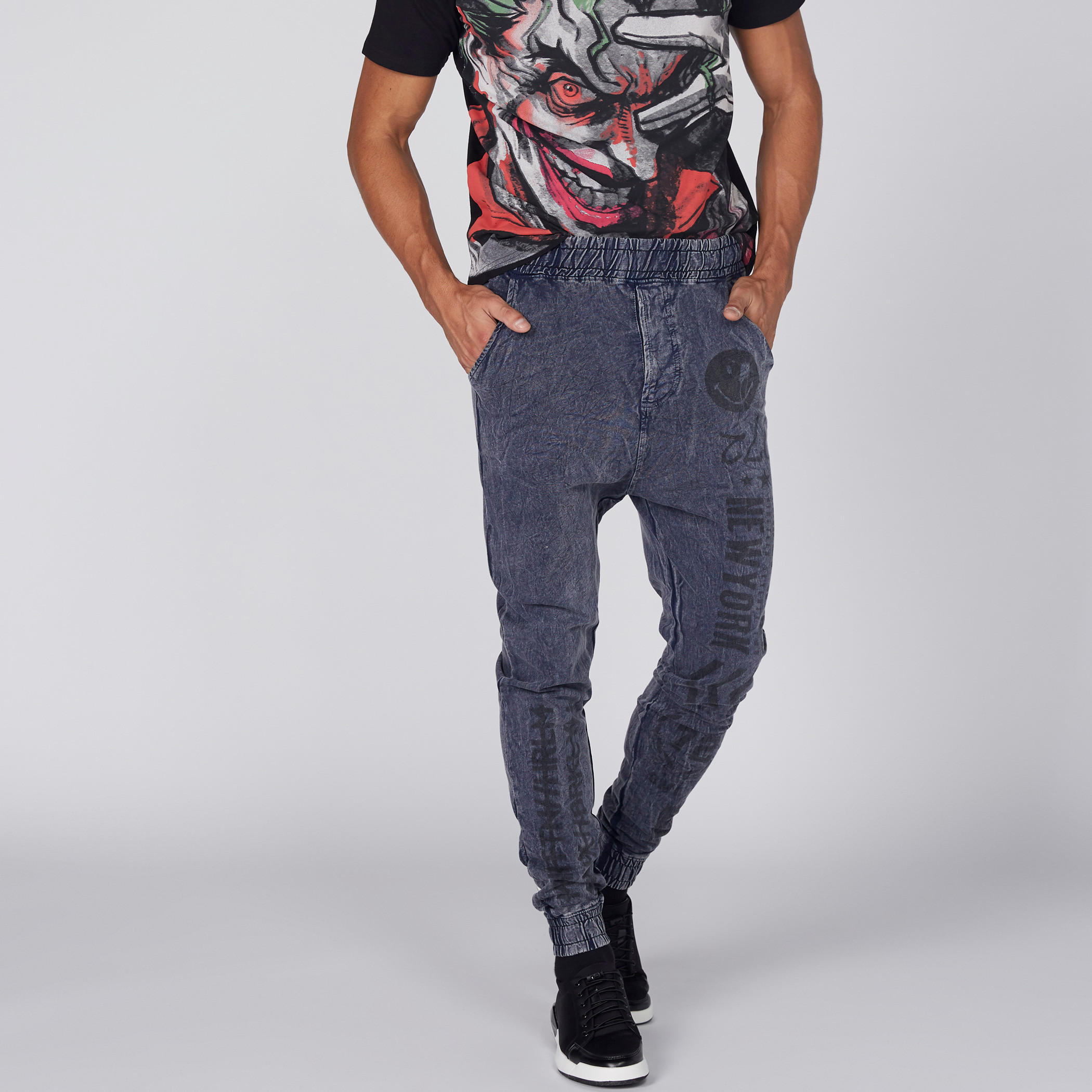 Smiley World Printed Full Length Pants with Cuffed Hem-men-clothing-bottoms-joggers-image-1
