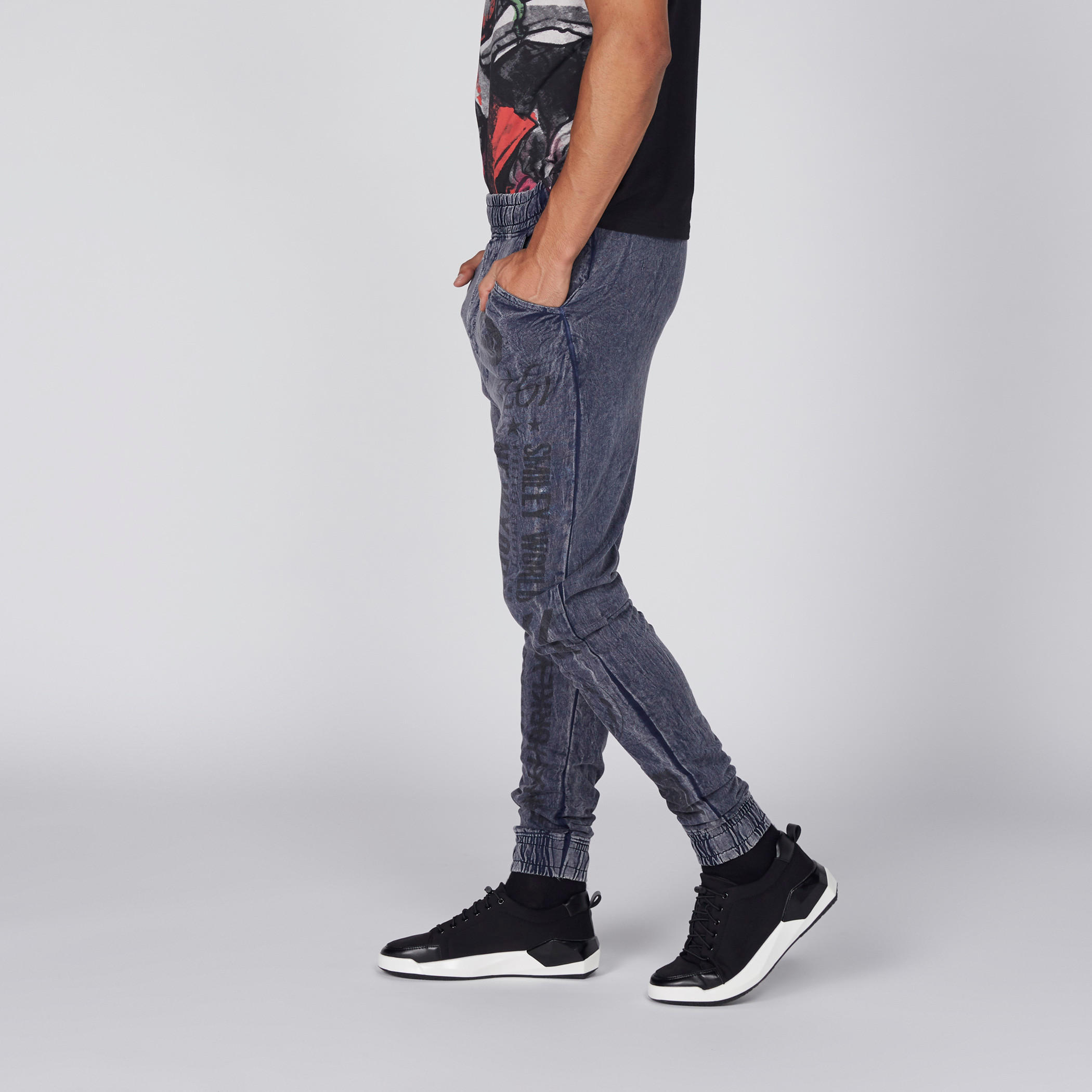 Smiley World Printed Full Length Pants with Cuffed Hem-men-clothing-bottoms-joggers-image-4