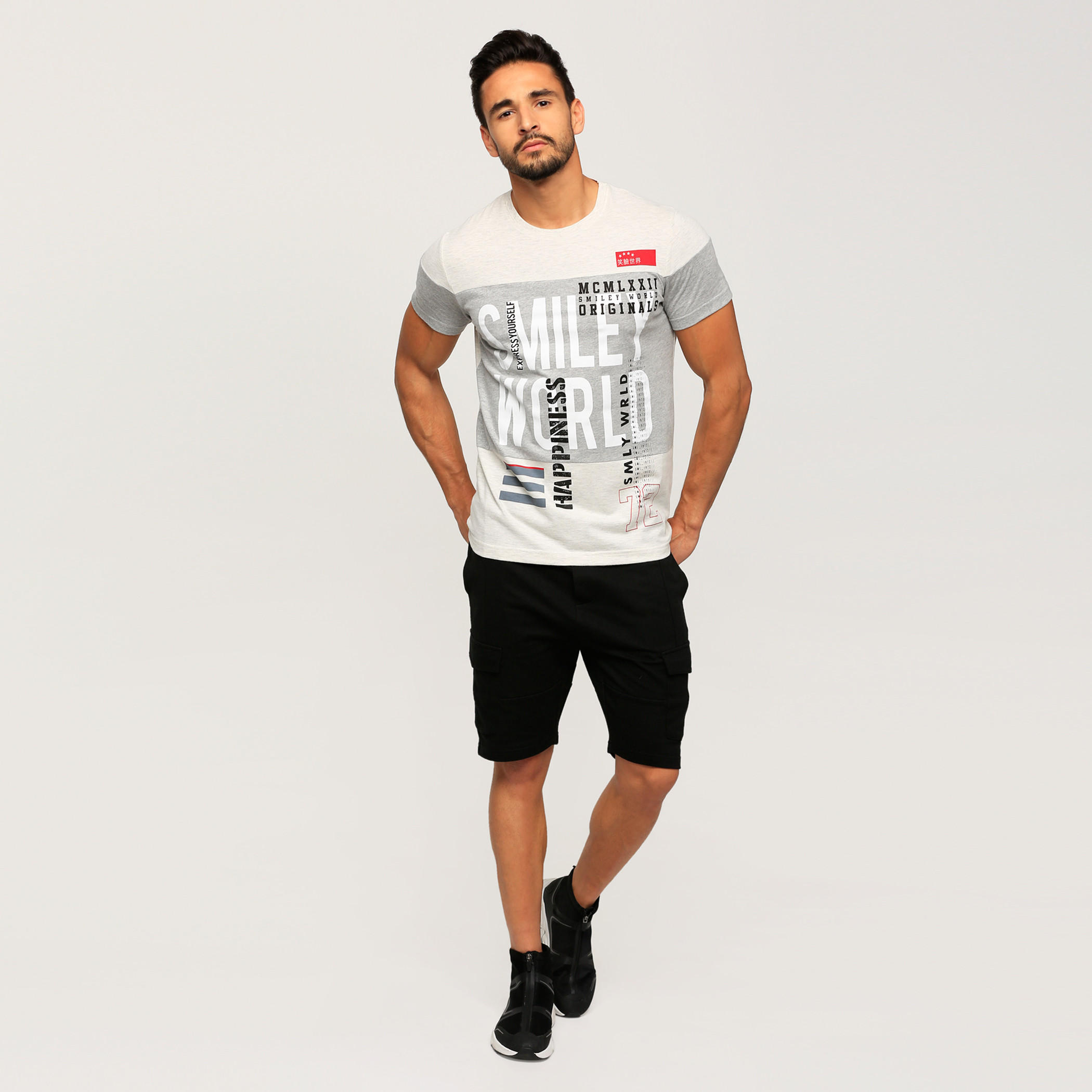 Smiley World Printed Round Neck T-Shirt with Short Sleeves-men-clothing-tshirtsandpolos-tshirts-image-5