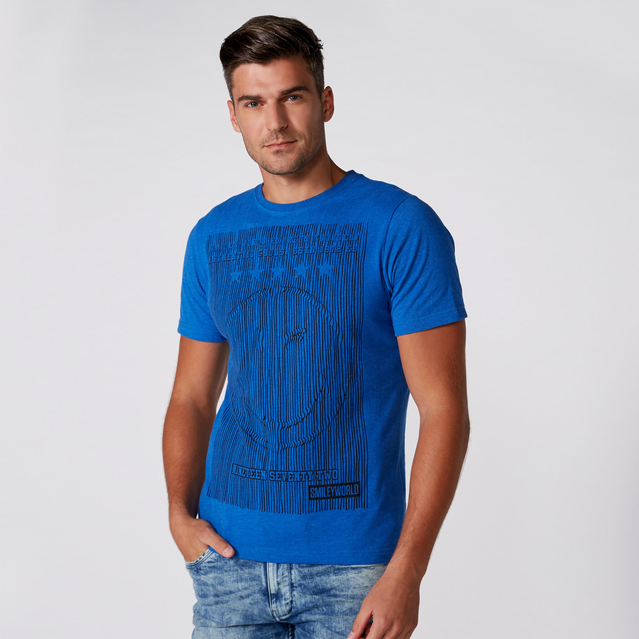 Smiley World Printed Round Neck T-Shirt with Short Sleeves-men-clothing-tshirtsandpolos-tshirts-image-1