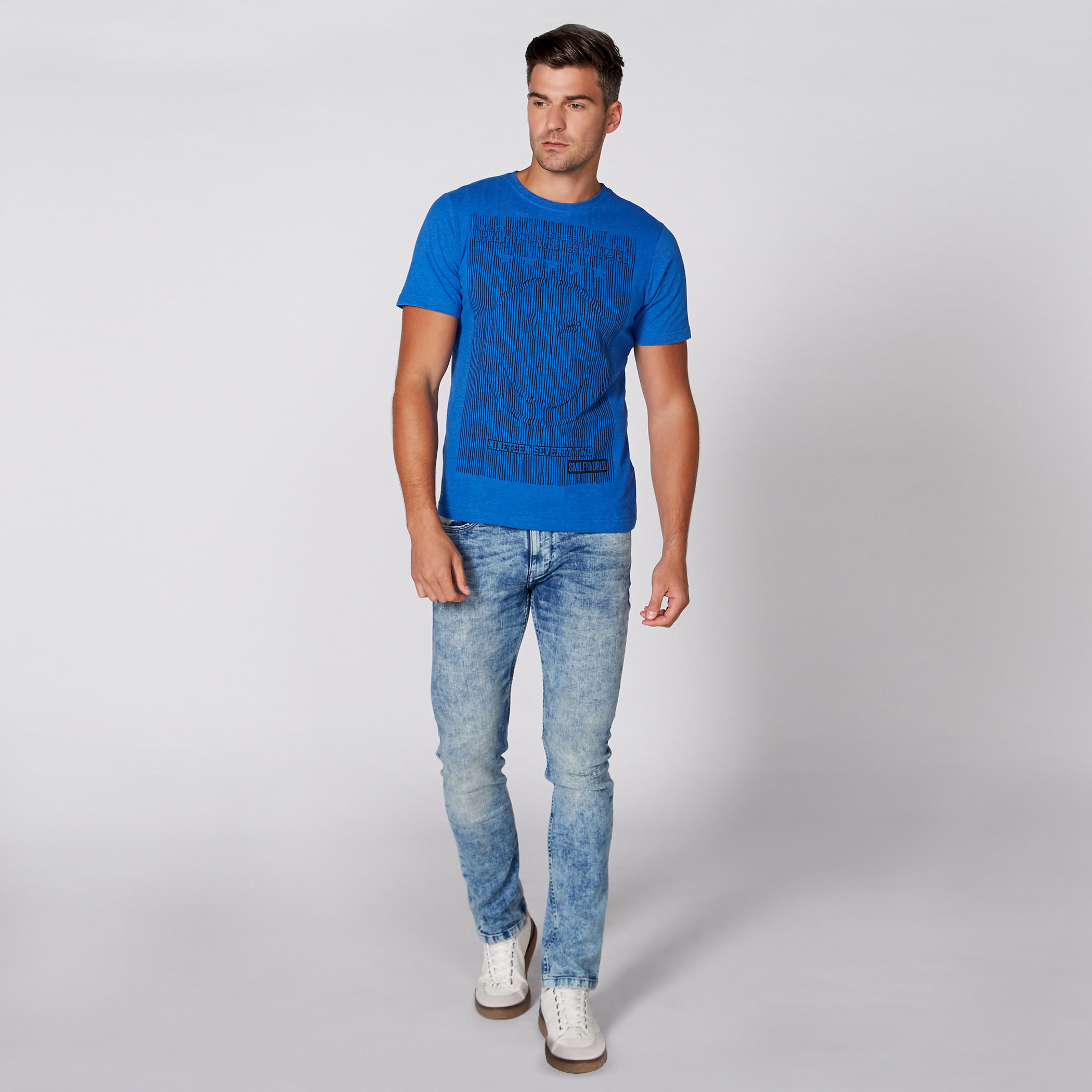Smiley World Printed Round Neck T-Shirt with Short Sleeves-men-clothing-tshirtsandpolos-tshirts-image-2