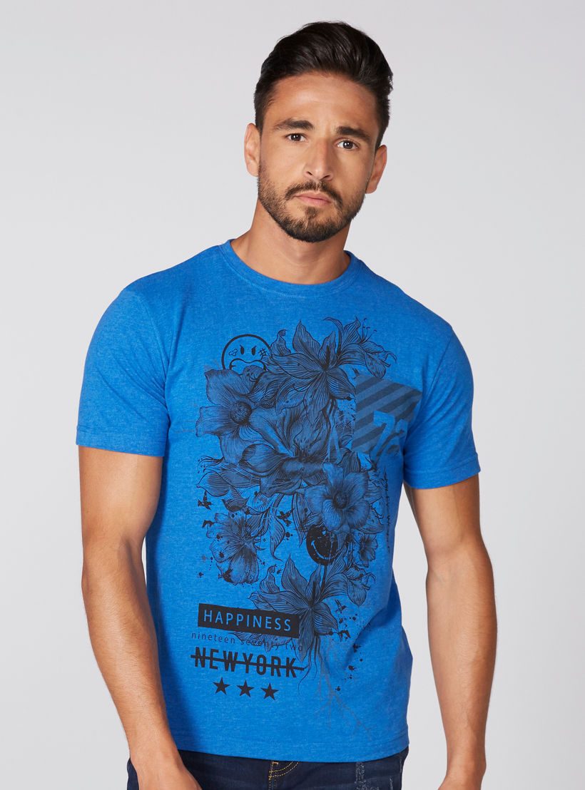 تيشيرت بياقة ضيّقة وأكمام قصيرة وطبعات سمايلي وورلد-men-clothing-tshirtsandpolos-tshirts-image-1