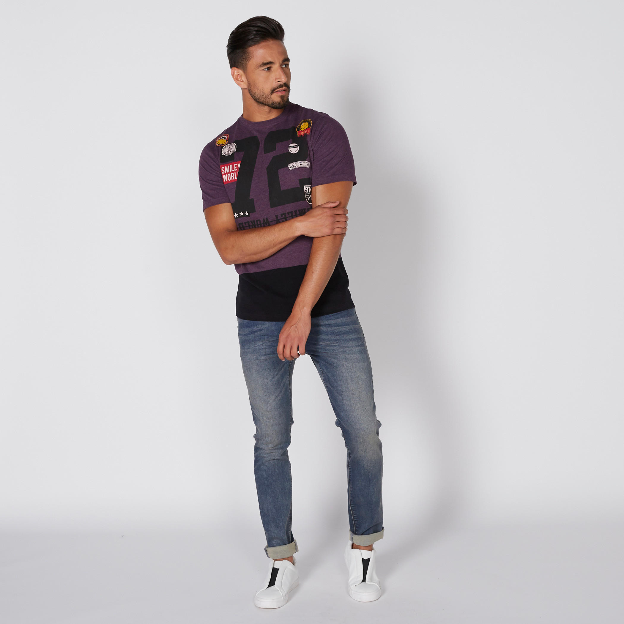 تيشيرت بياقة مستديرة وأكمام قصيرة مع طبعات سمايلي وورلد-men-clothing-tshirtsandpolos-tshirts-image-2