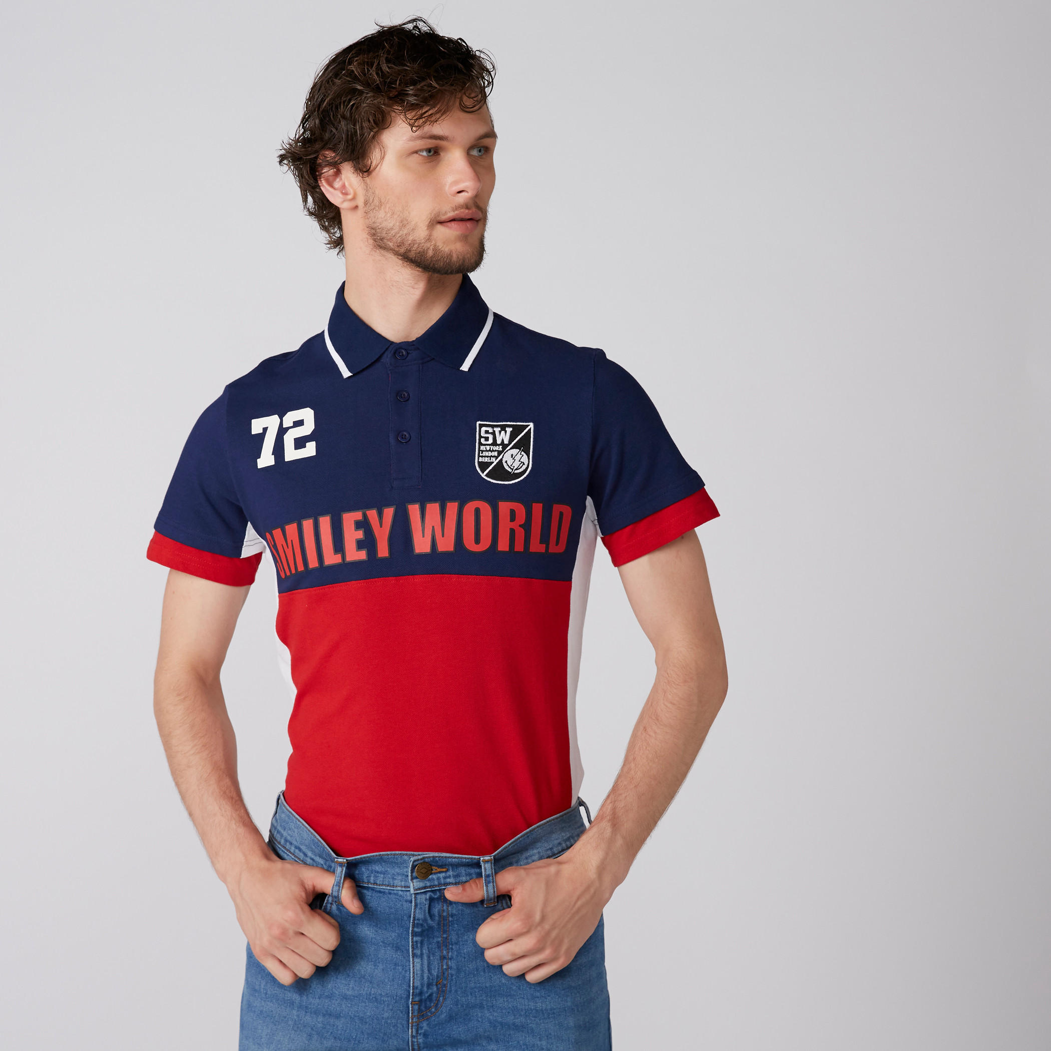 تيشيرت بياقة بولو وأكمام قصيرة وطبعات سمايلي وورلد-men-clothing-tshirtsandpolos-polos-image-1