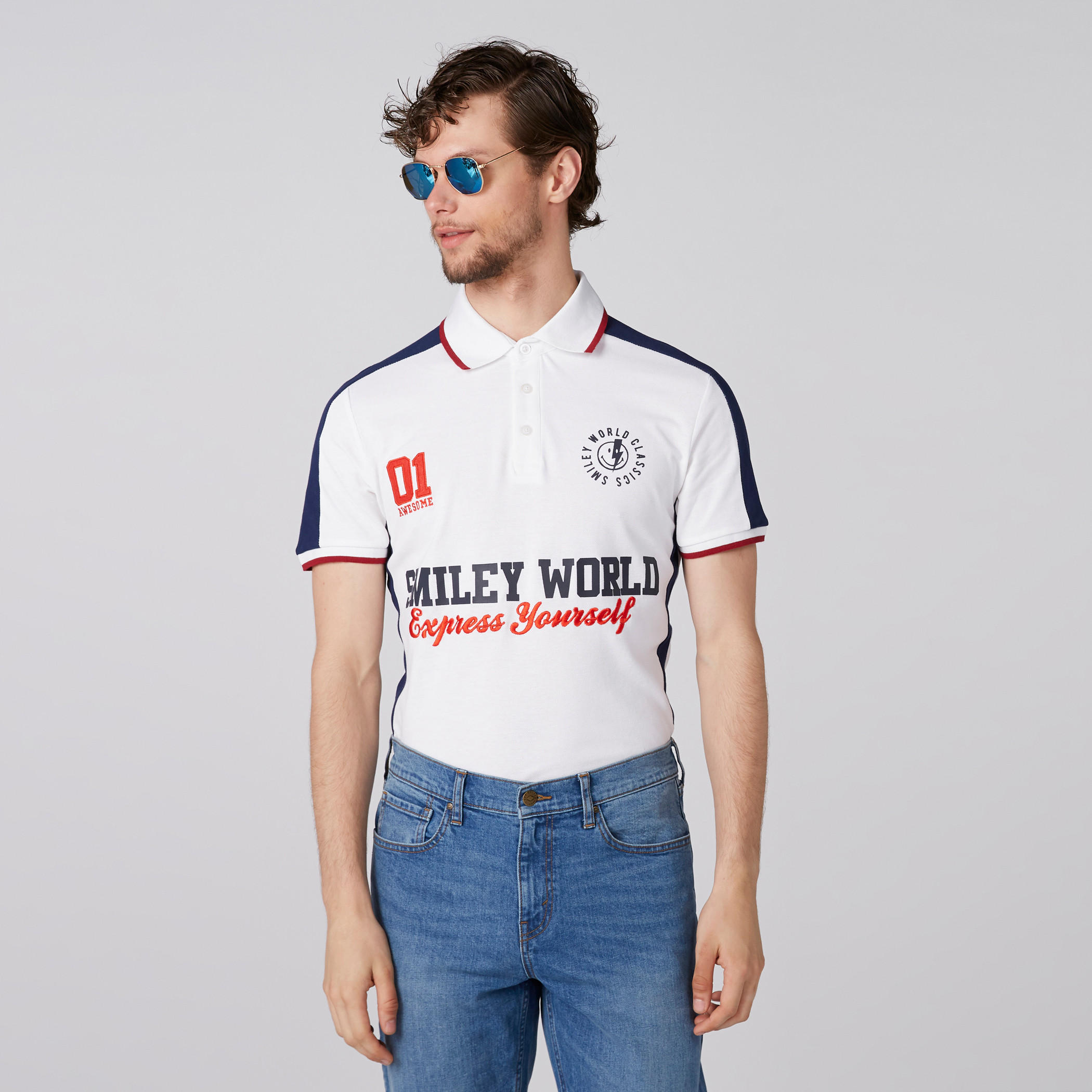 تيشيرت بياقة بولو وأكمام قصيرة وطبعات سمايلي وورلد-men-clothing-tshirtsandpolos-polos-image-1
