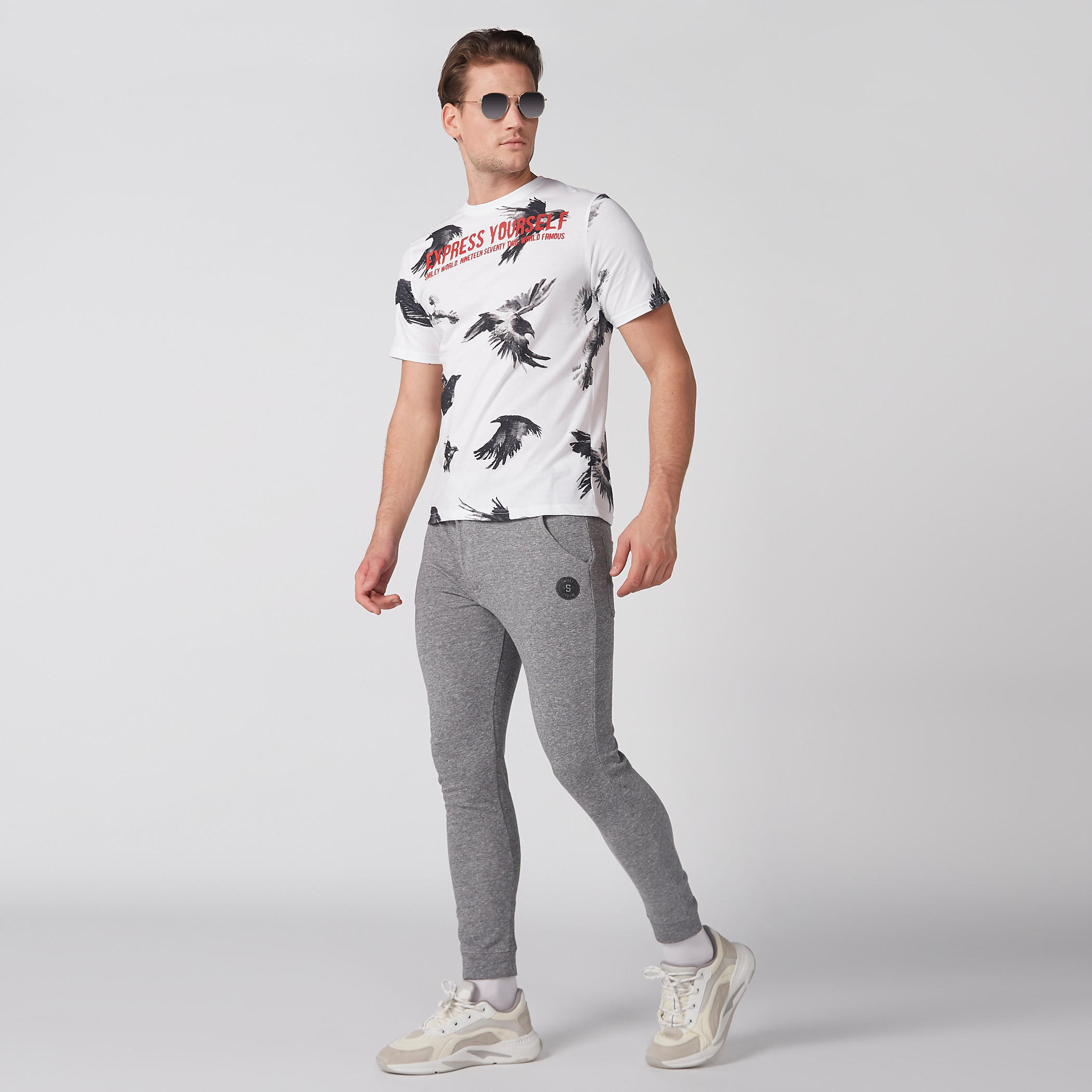 Smiley World Printed Jog Pants with Pocket Detail and Button Closure-men-clothing-bottoms-joggers-image-1