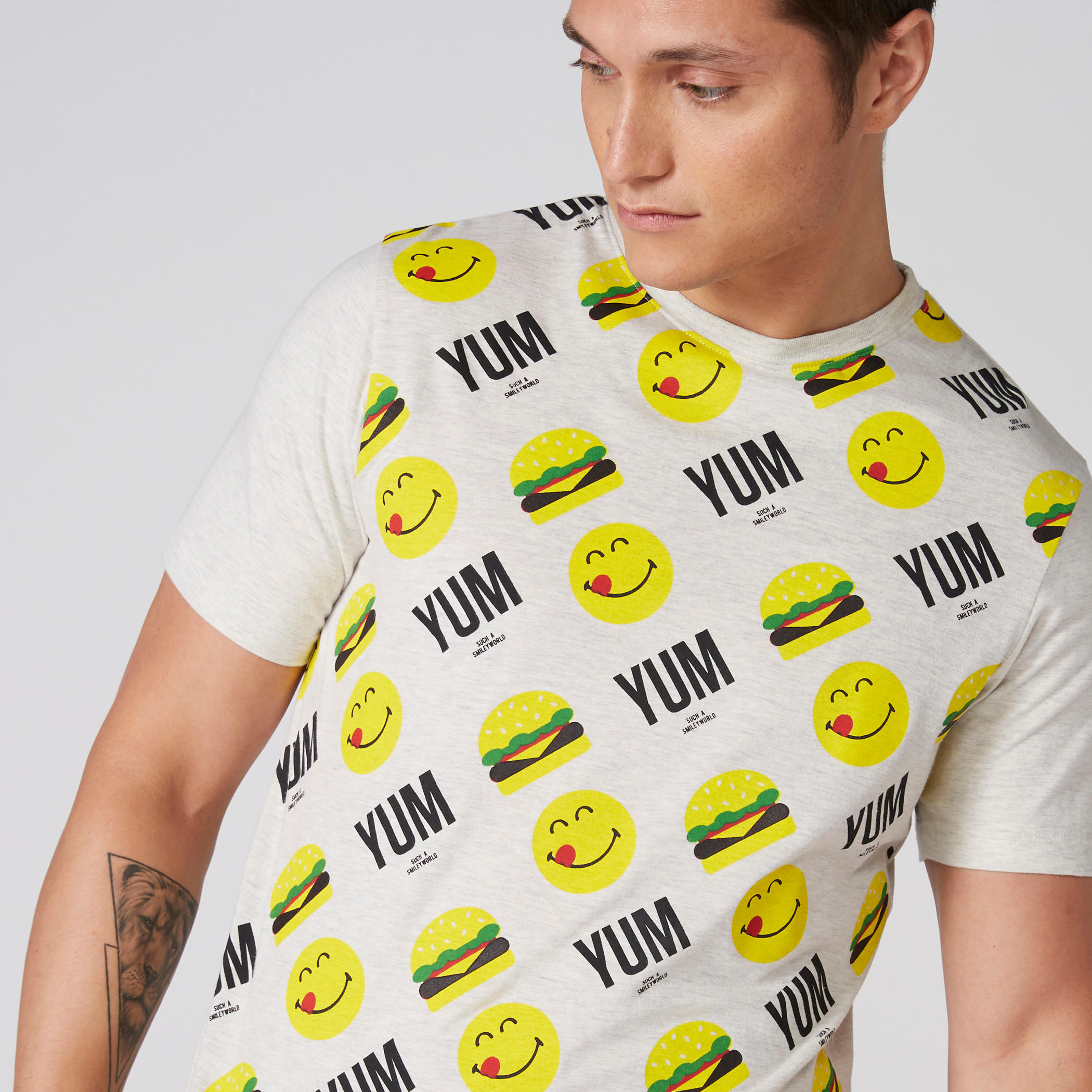 Smiley World Printed Crew Neck T-Shirt with Short Sleeves-men-clothing-tshirtsandpolos-tshirts-image-1