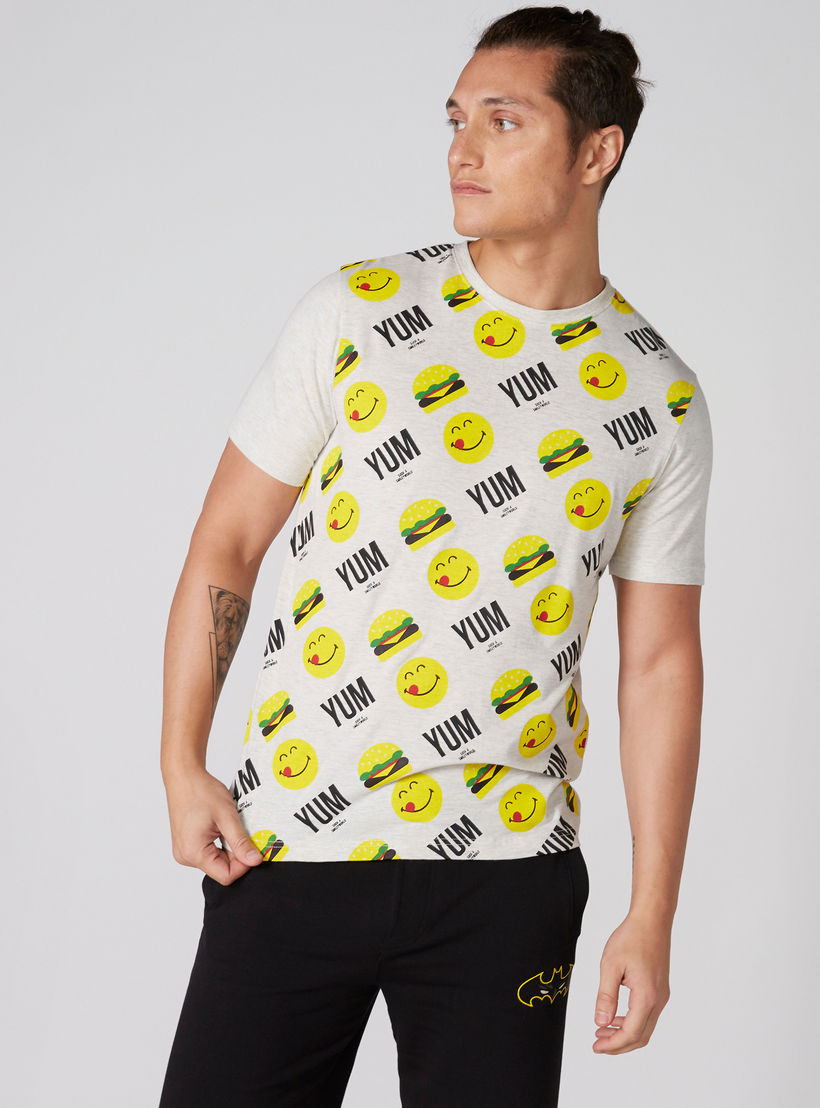 Smiley World Printed Crew Neck T-Shirt with Short Sleeves-men-clothing-tshirtsandpolos-tshirts-image-4