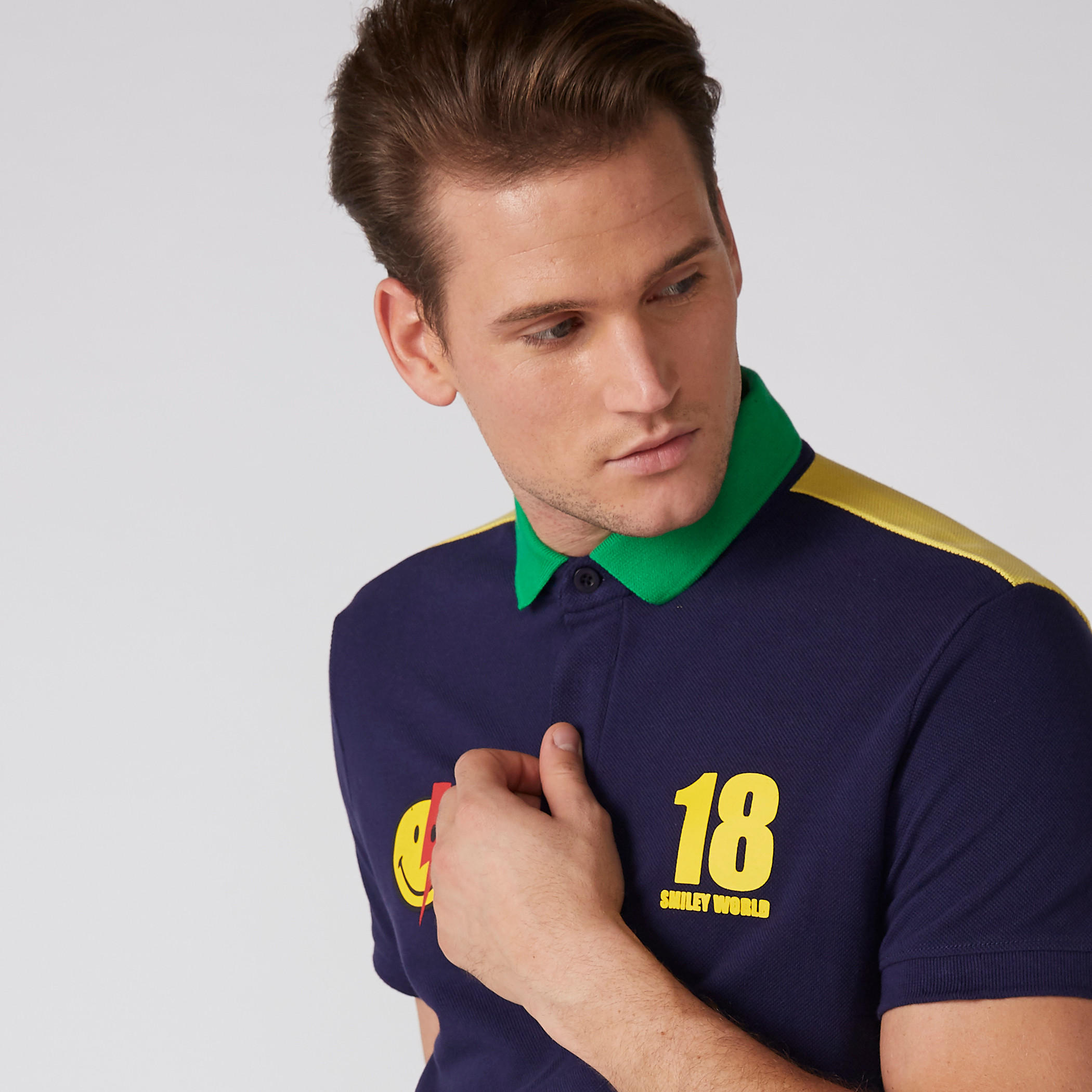 Smiley World Printed T-Shirt with Polo Neck and Short Sleeves-men-clothing-tshirtsandpolos-polos-image-1