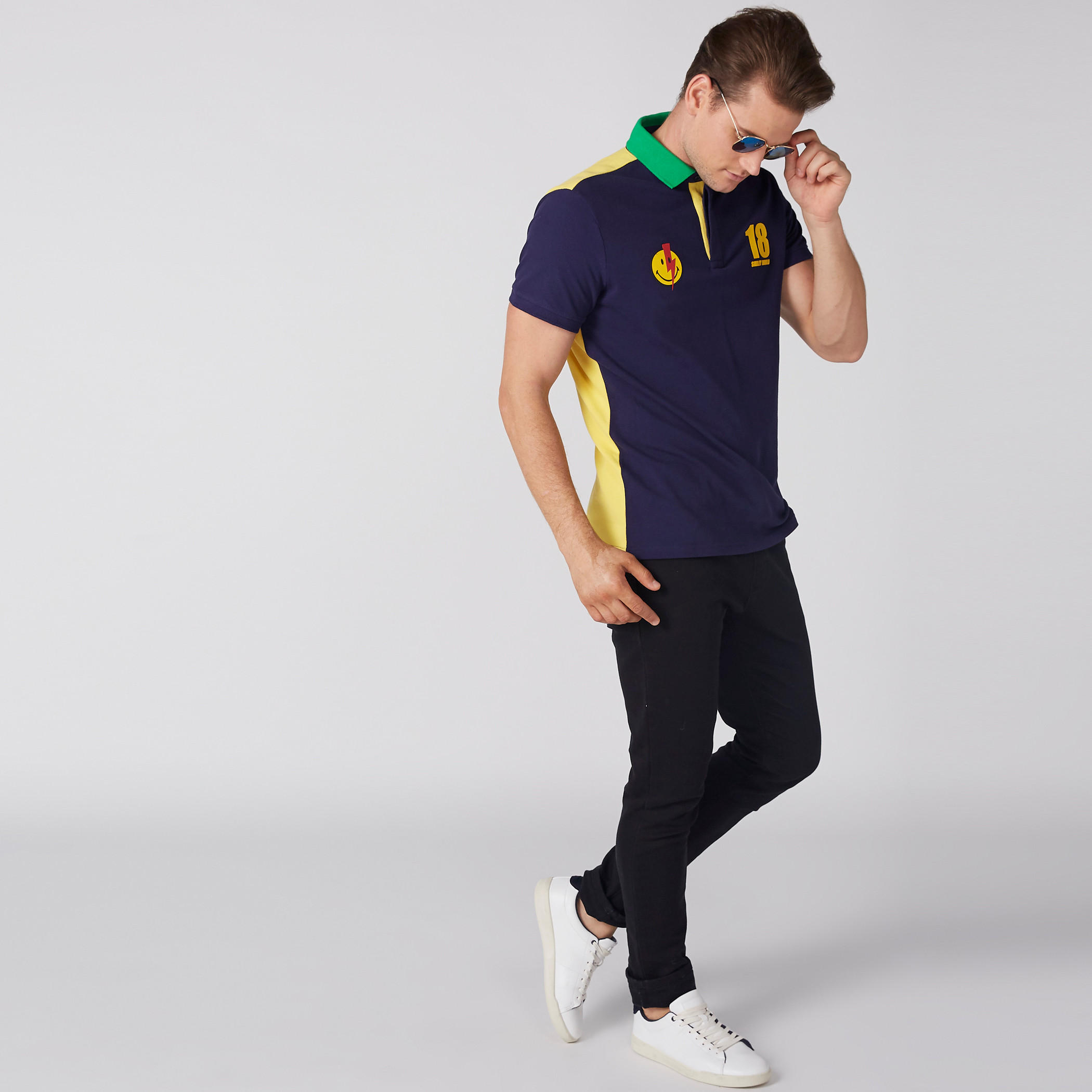 Smiley World Printed T-Shirt with Polo Neck and Short Sleeves-men-clothing-tshirtsandpolos-polos-image-4