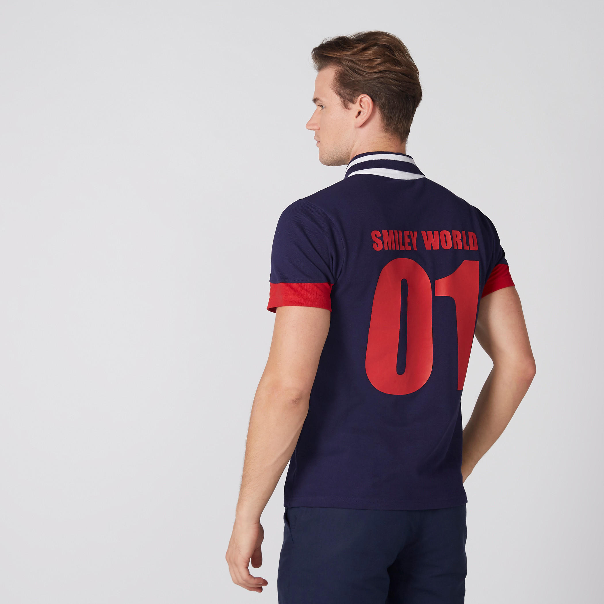 Smiley World Printed T-Shirt with Polo Neck and Short Sleeves-men-clothing-tshirtsandpolos-polos-image-2