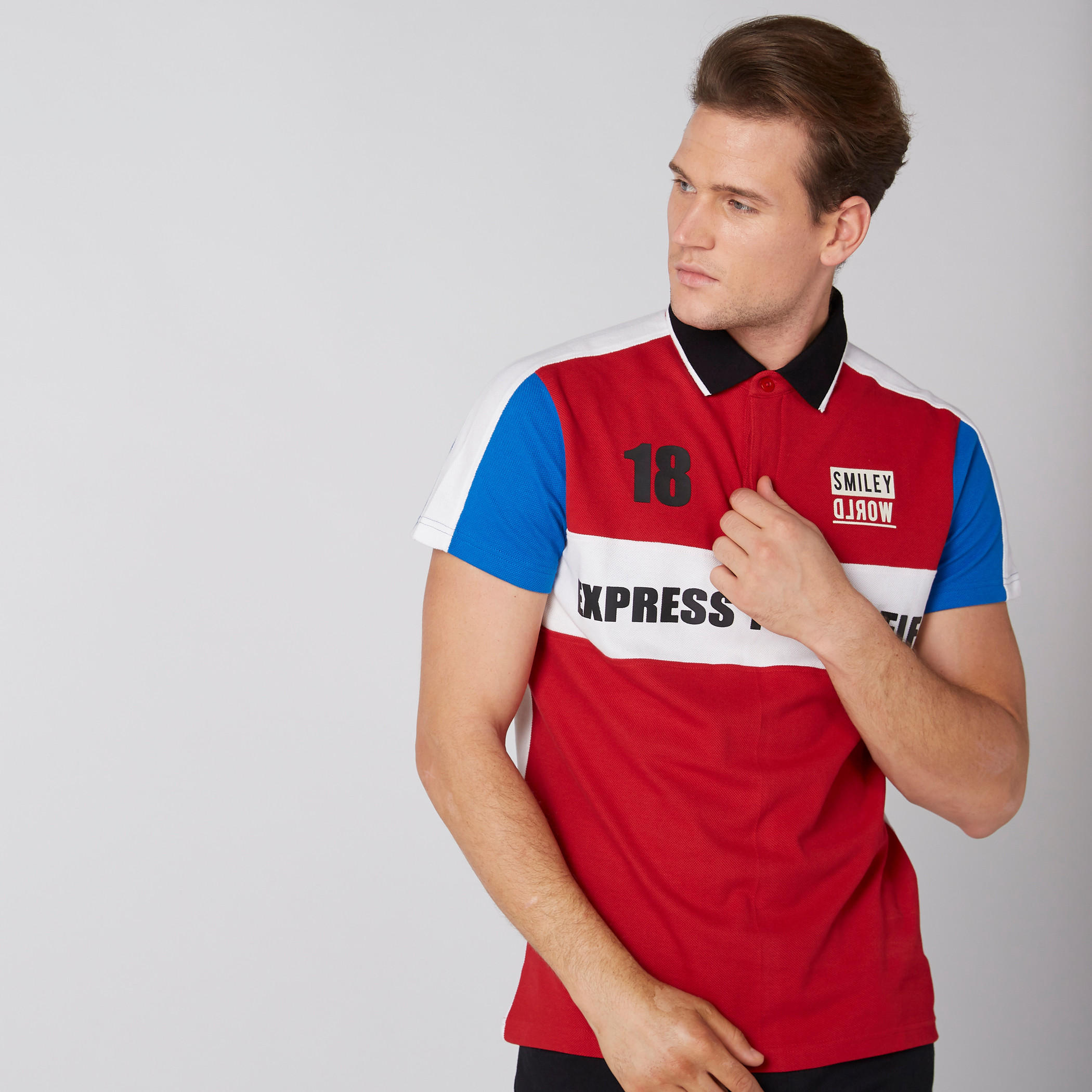 Smiley World Printed T-Shirt with Polo Neck and Short Sleeves-men-clothing-tshirtsandpolos-polos-image-1
