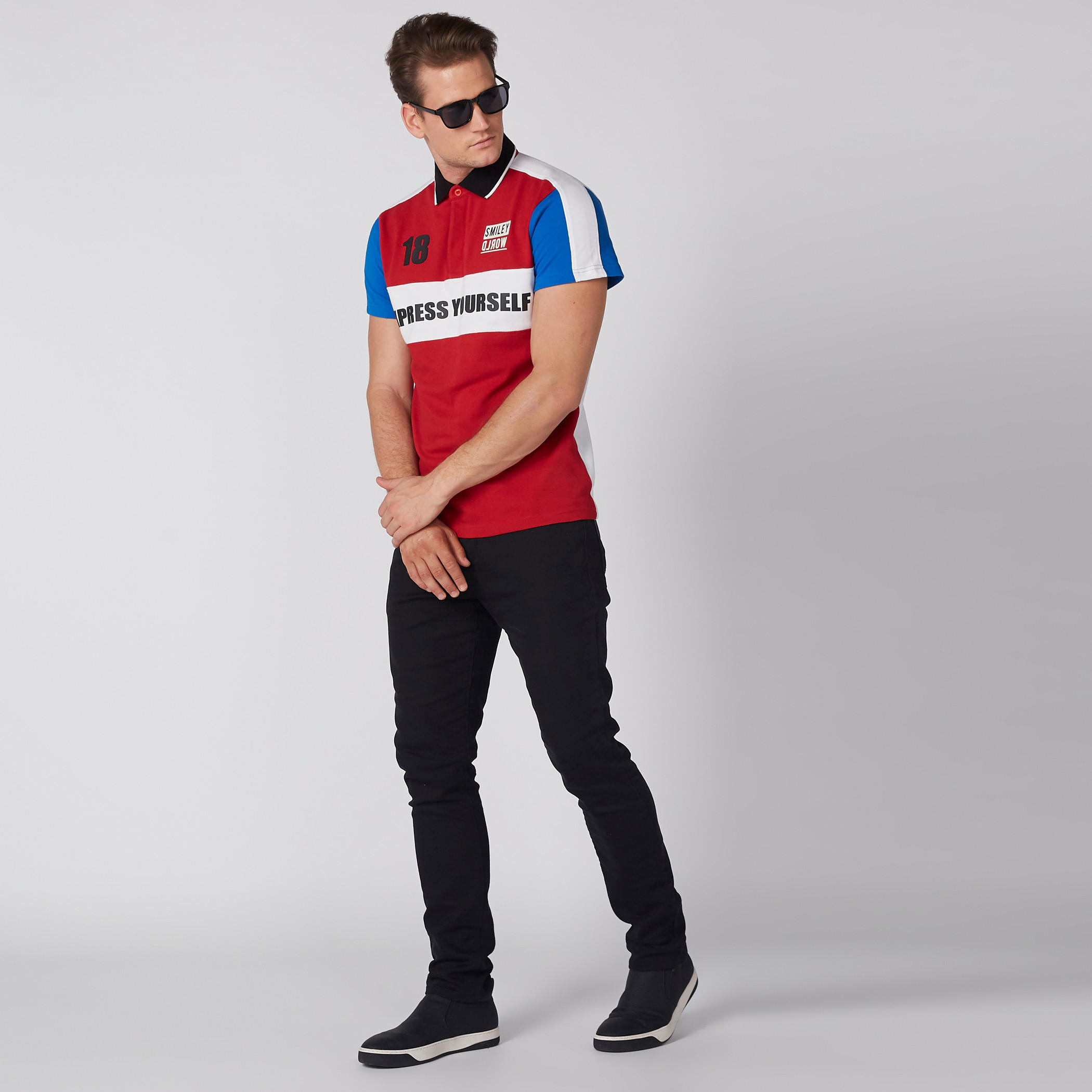 Smiley World Printed T-Shirt with Polo Neck and Short Sleeves-men-clothing-tshirtsandpolos-polos-image-3