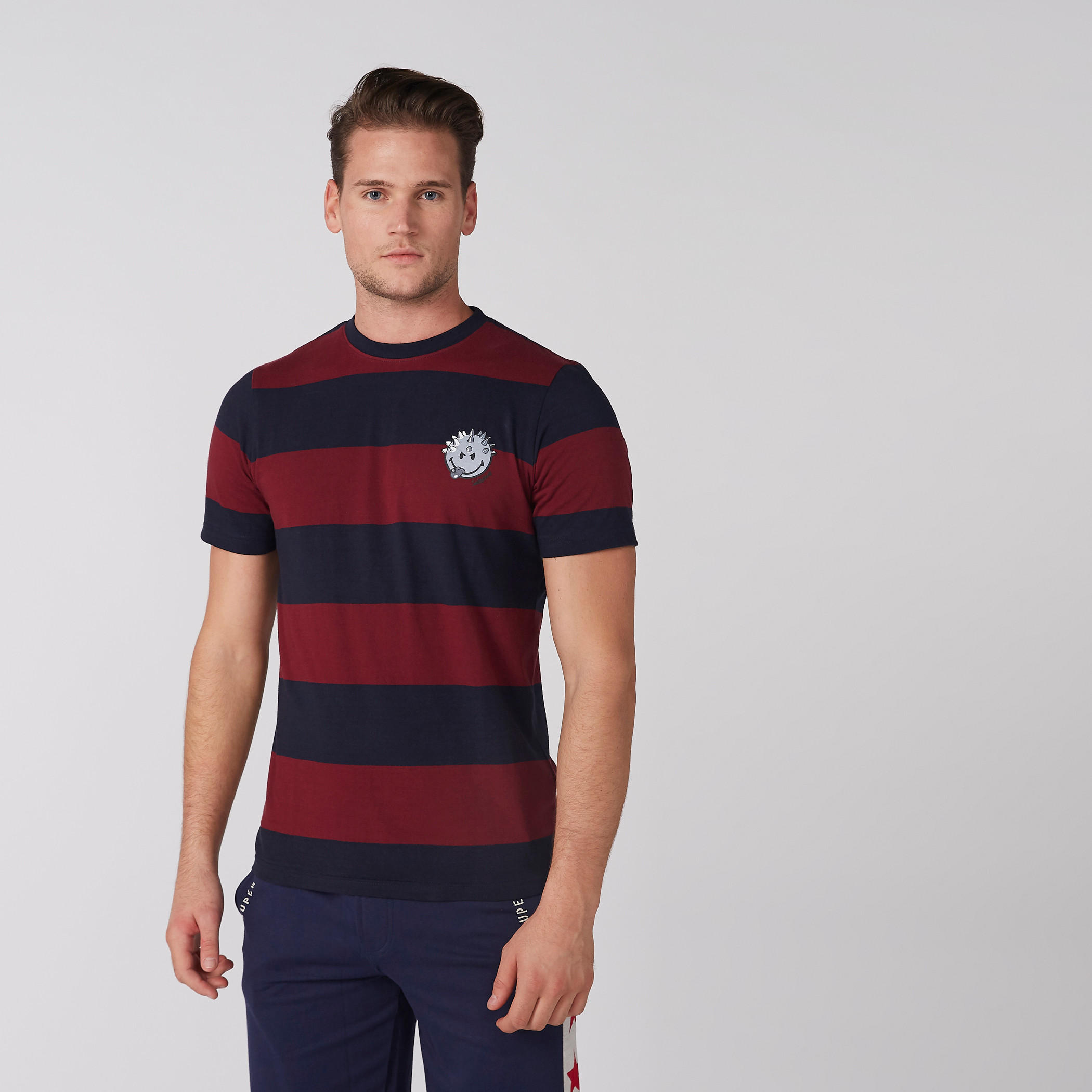 تيشيرت مقلم بياقة ضيقة وأكمام قصيرة من سمايلي وورلد-men-clothing-tshirtsandpolos-tshirts-image-2