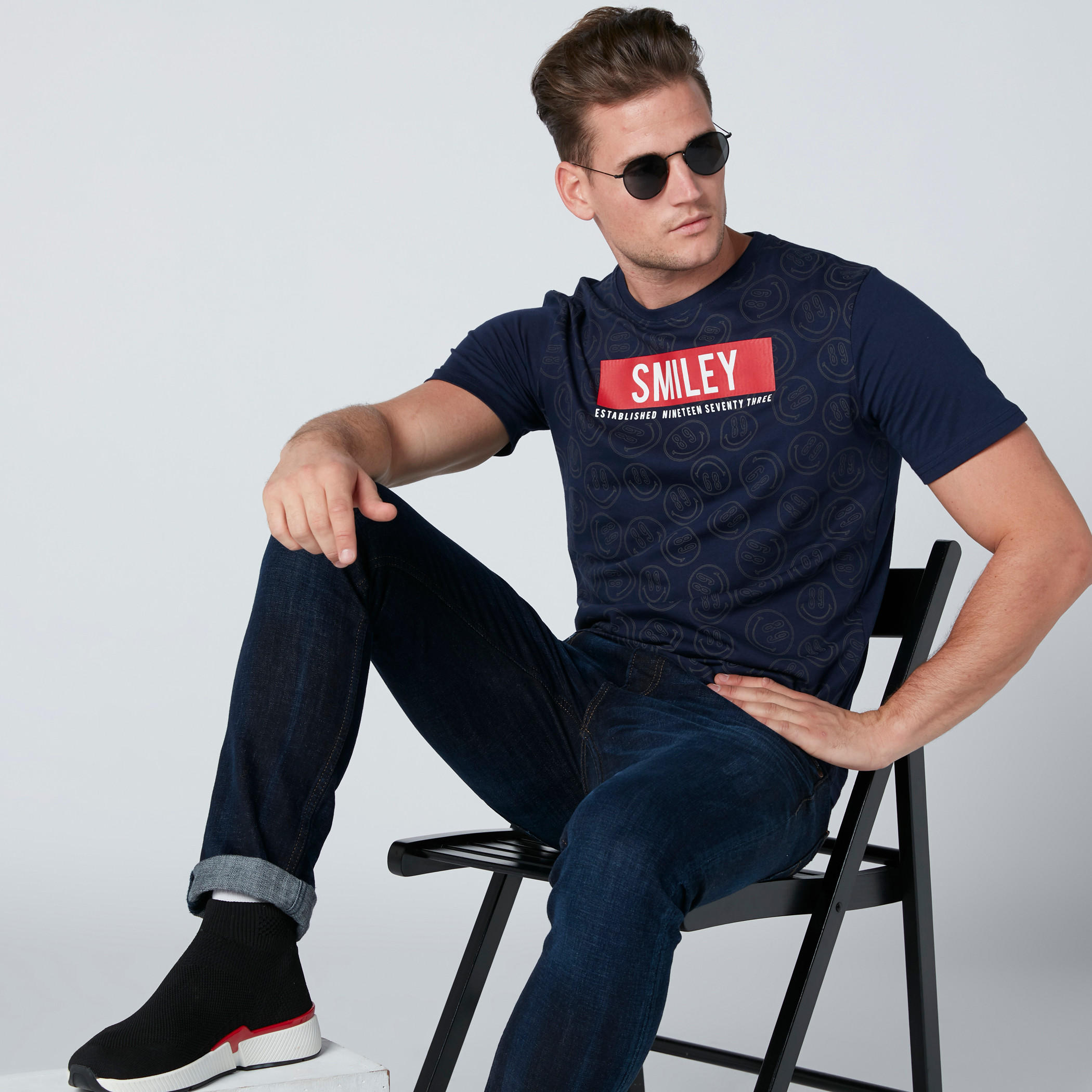 Smiley World Printed T-Shirt with Round Neck and Short Sleeves-men-clothing-tshirtsandpolos-tshirts-image-1
