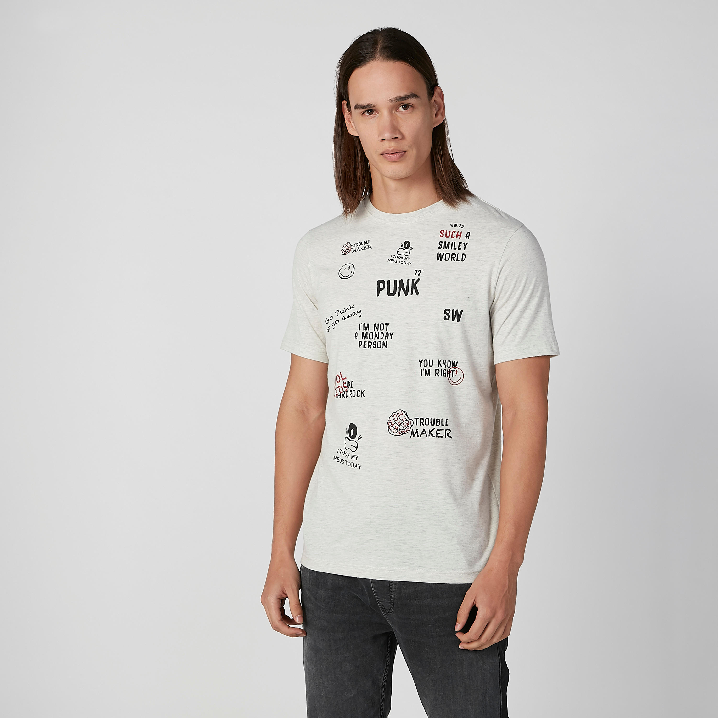 تيشيرت  مستدام سليم بياقة ضيّقة وطبعات سمايلي وورلد-men-clothing-tshirtsandpolos-tshirts-image-1