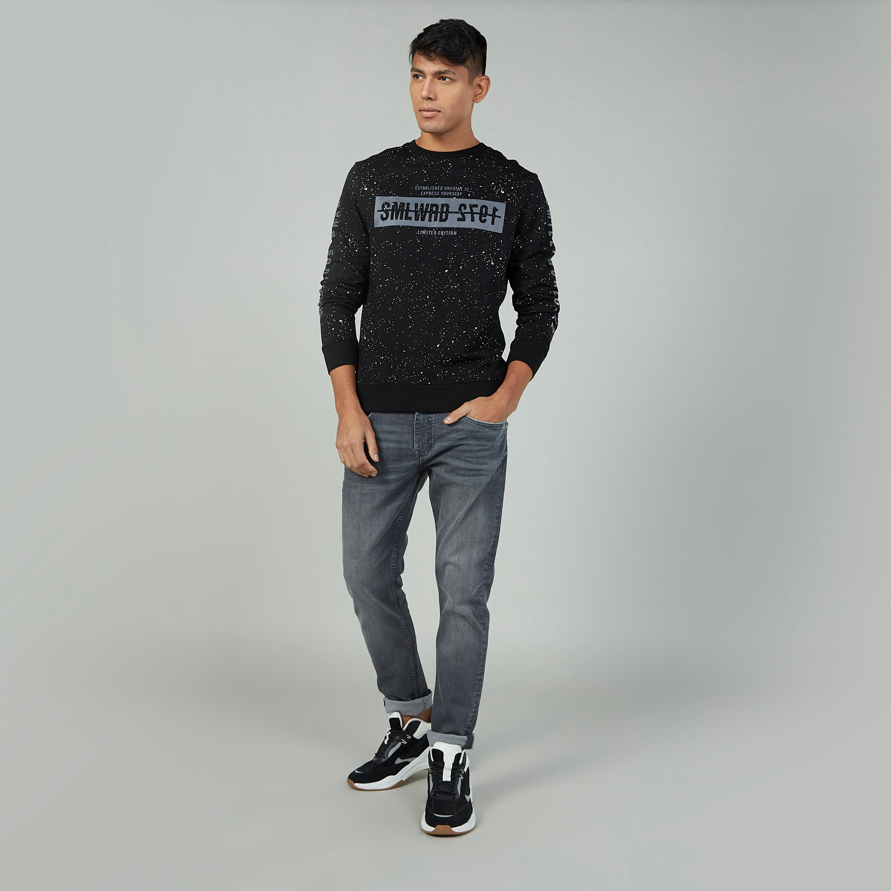 Smiley World Printed Sweater with Round Neck and Long Sleeves-men-winterwear-hoodiesandsweatshirts-image-2
