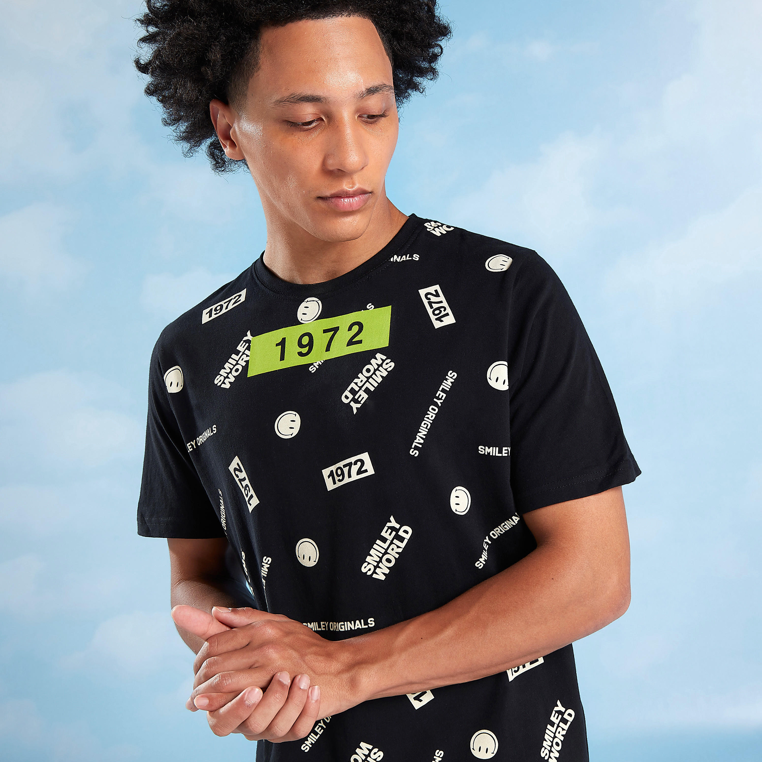Smiley World Printed T-shirt with Crew Neck and Short Sleeves-men-clothing-tshirtsandpolos-tshirts-image-1