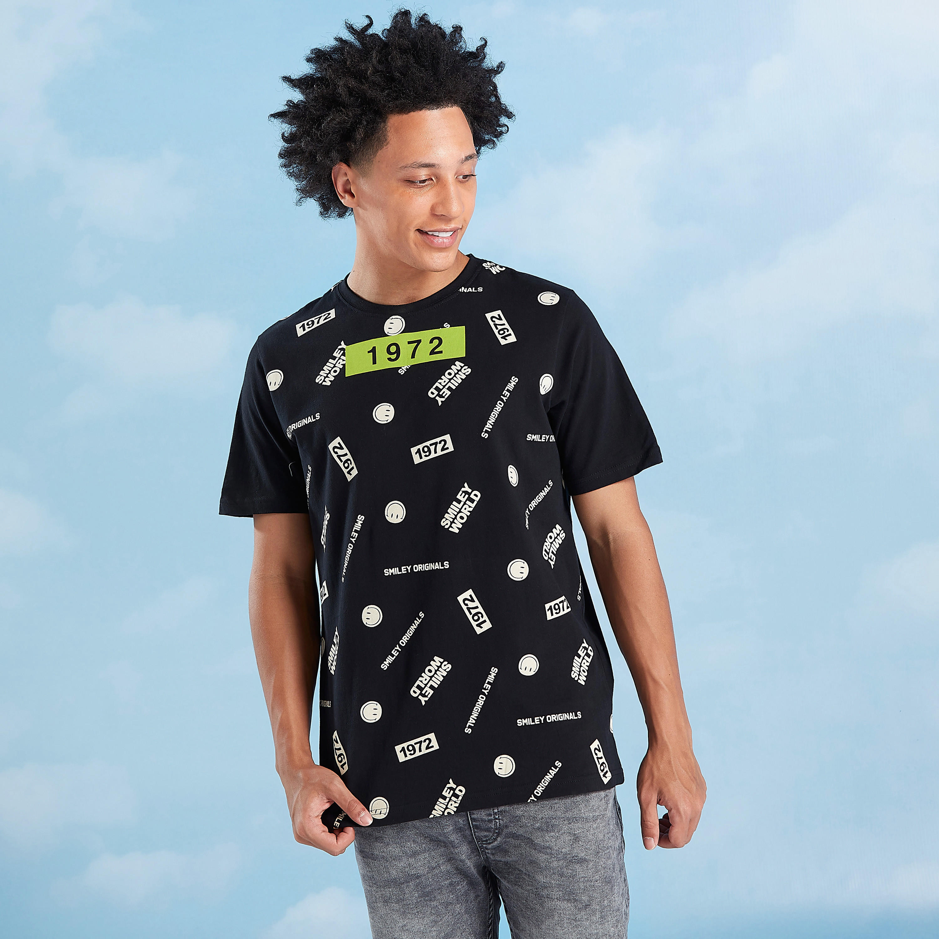 Smiley World Printed T-shirt with Crew Neck and Short Sleeves-men-clothing-tshirtsandpolos-tshirts-image-2