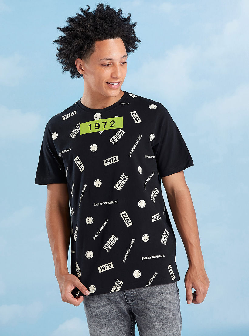 Smiley World Printed T-shirt with Crew Neck and Short Sleeves-men-clothing-tshirtsandpolos-tshirts-image-2