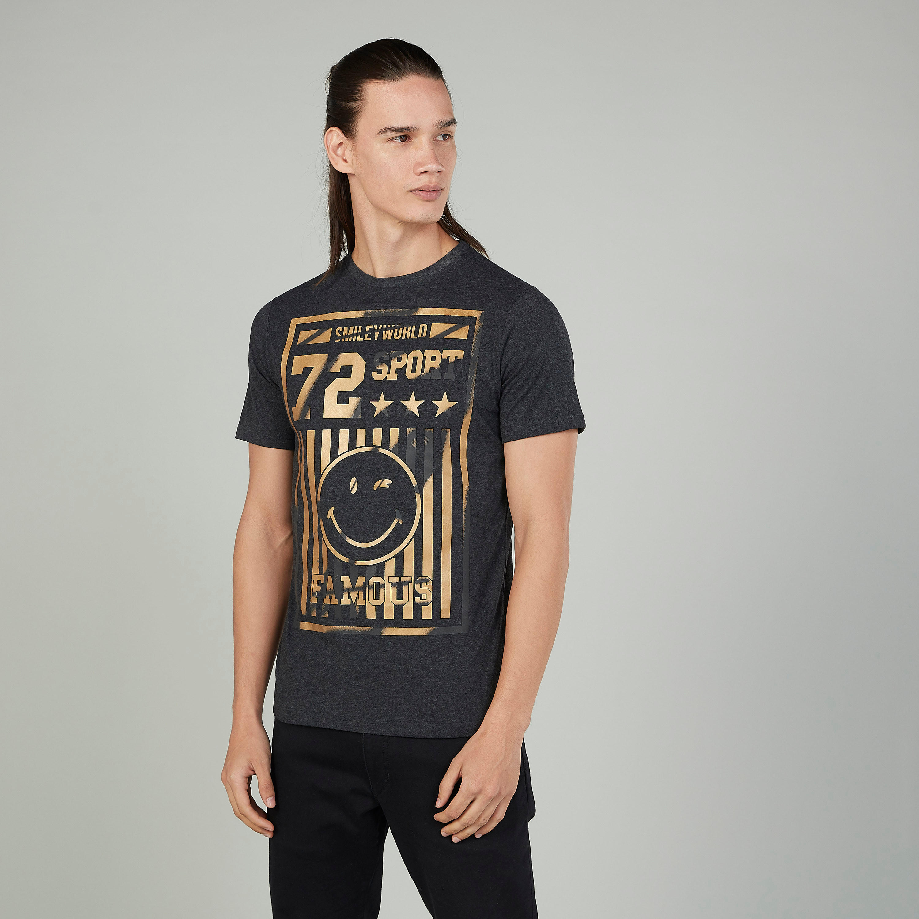 Sustainable Smiley World Slim Fit Printed T-shirt with Crew Neck-men-clothing-tshirtsandpolos-tshirts-image-1