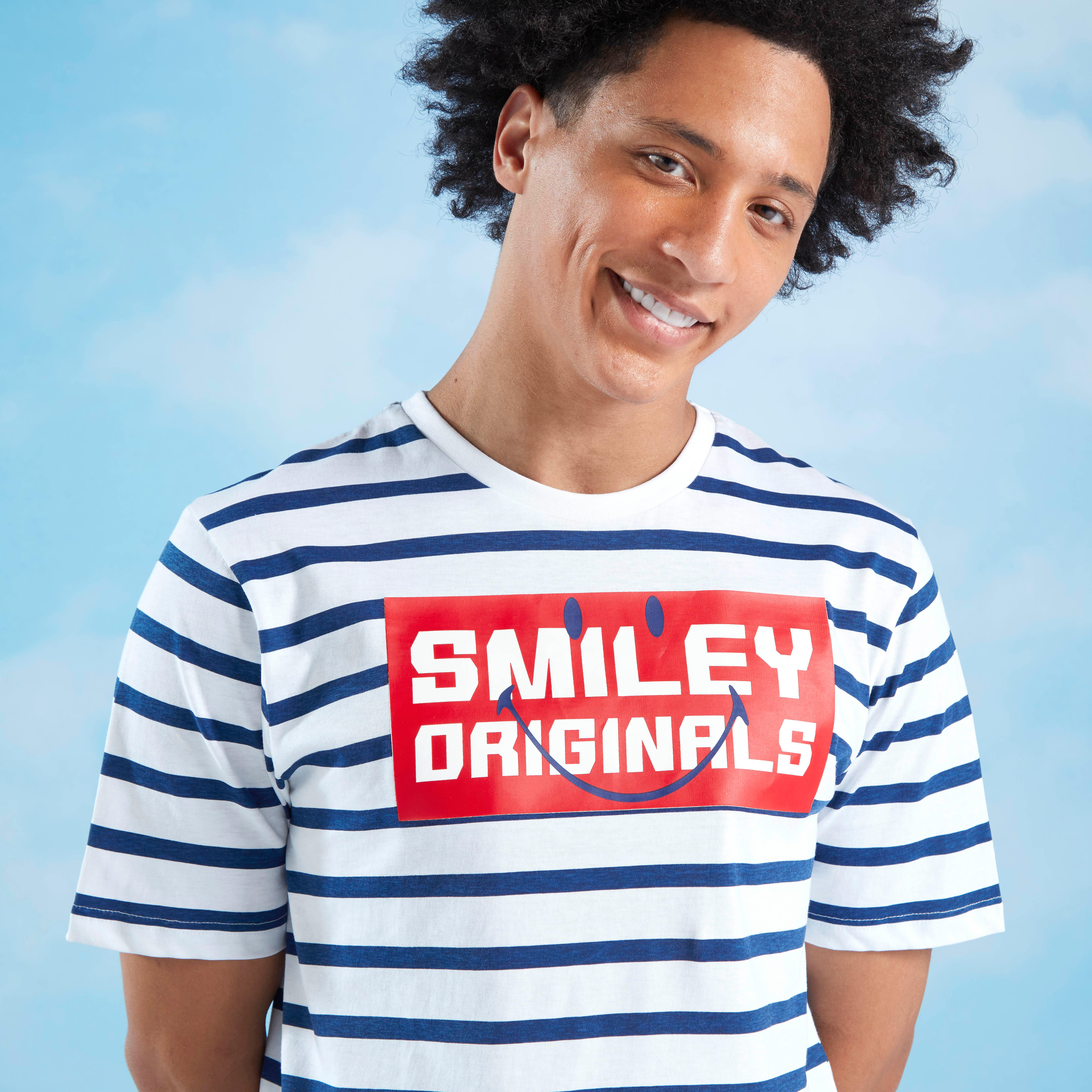 Smiley World Striped Crew Neck T-shirt with Short Sleeves-men-clothing-tshirtsandpolos-tshirts-image-1