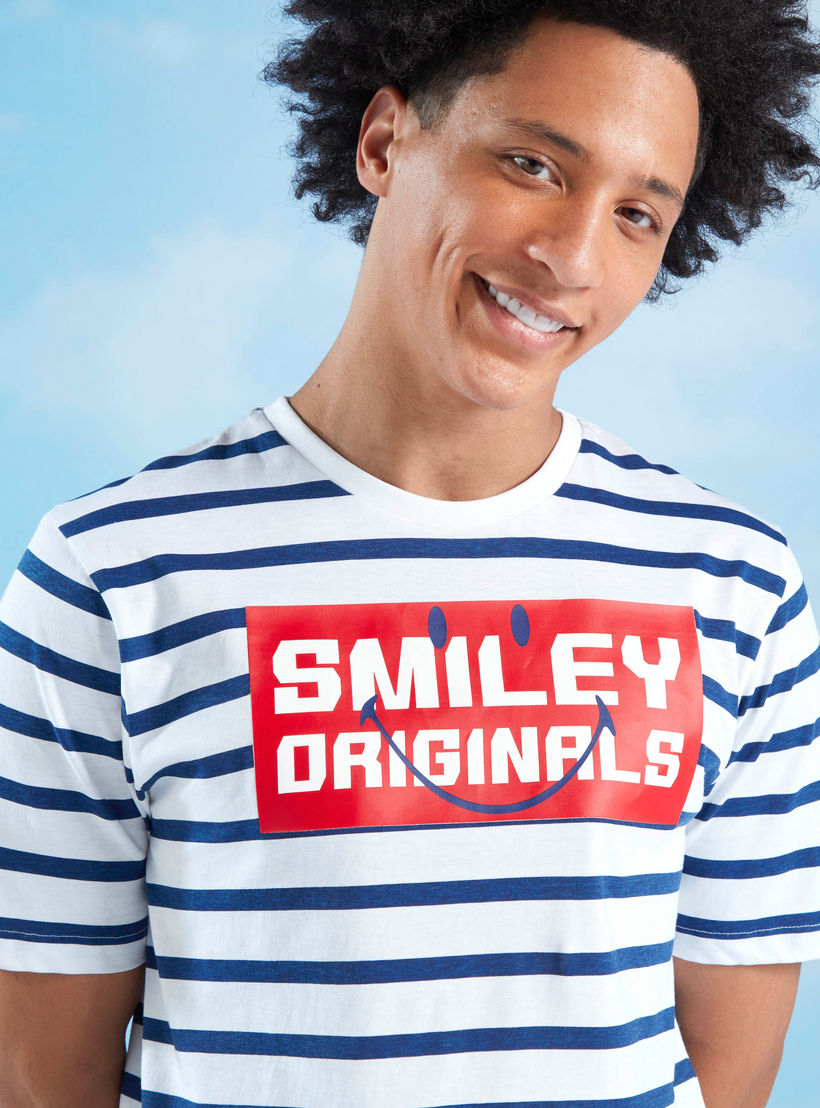 Smiley World Striped Crew Neck T-shirt with Short Sleeves-men-clothing-tshirtsandpolos-tshirts-image-1