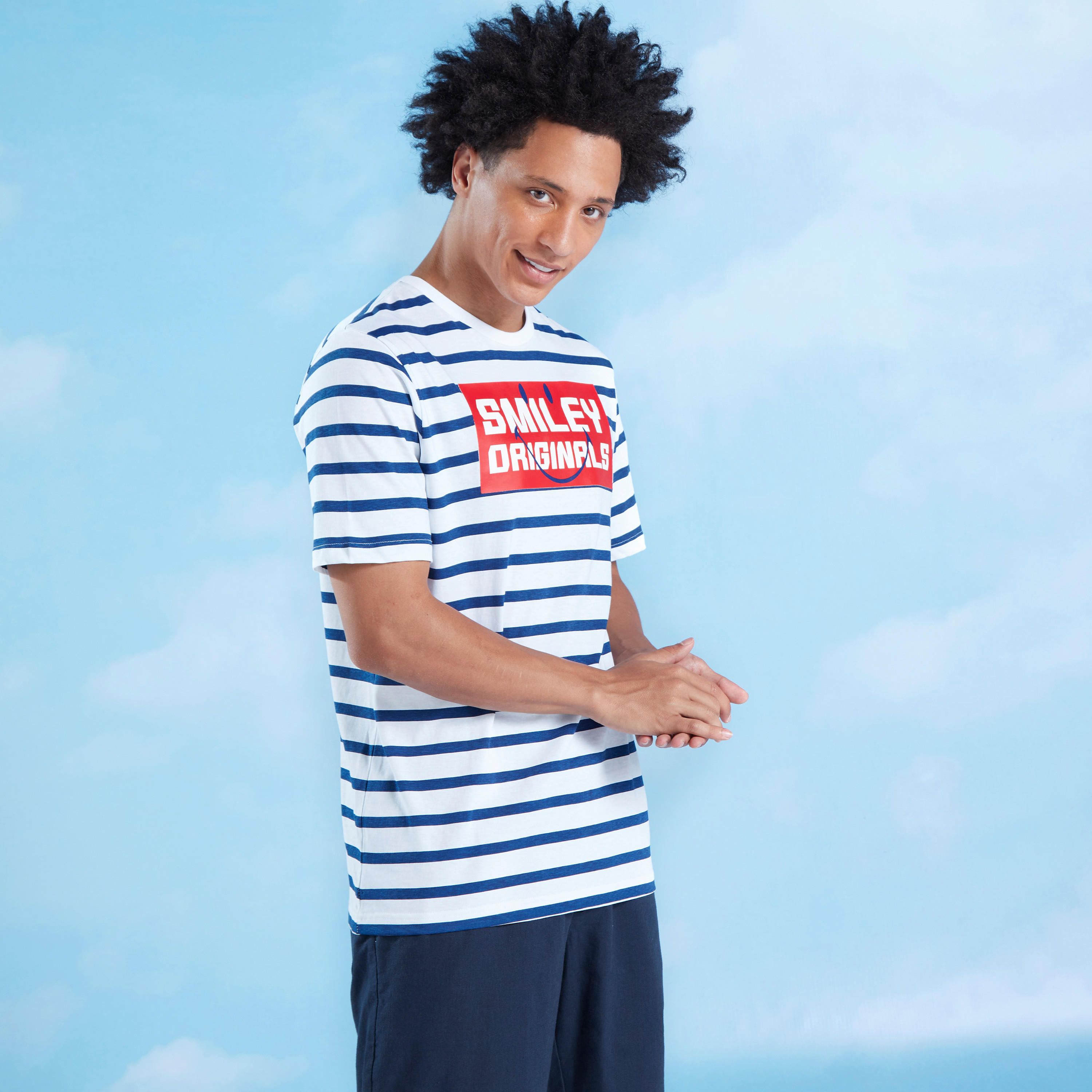 Smiley World Striped Crew Neck T-shirt with Short Sleeves-men-clothing-tshirtsandpolos-tshirts-image-3