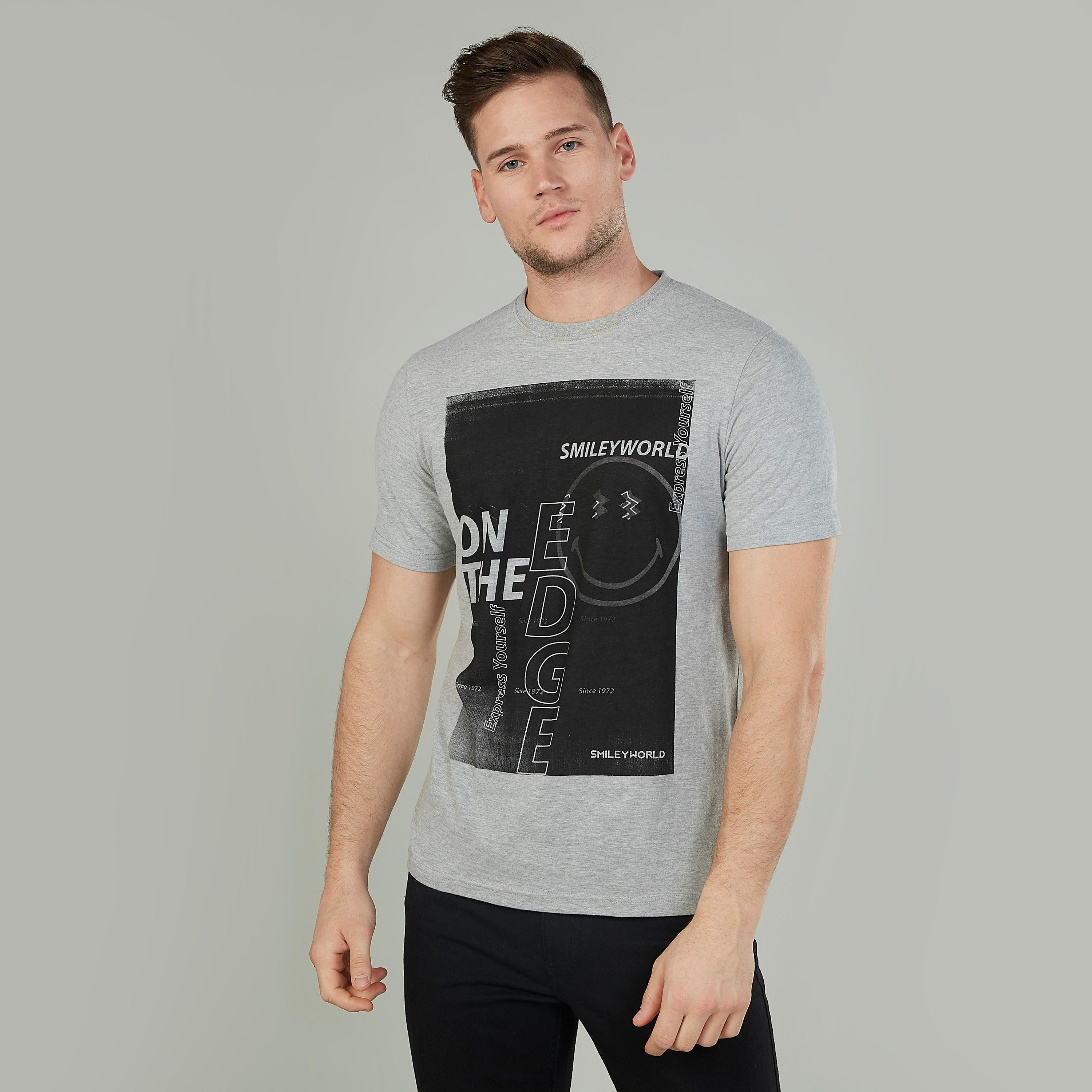 Smiley World Printed T-shirt with Crew Neck and Short Sleeves-men-clothing-tshirtsandpolos-tshirts-image-1