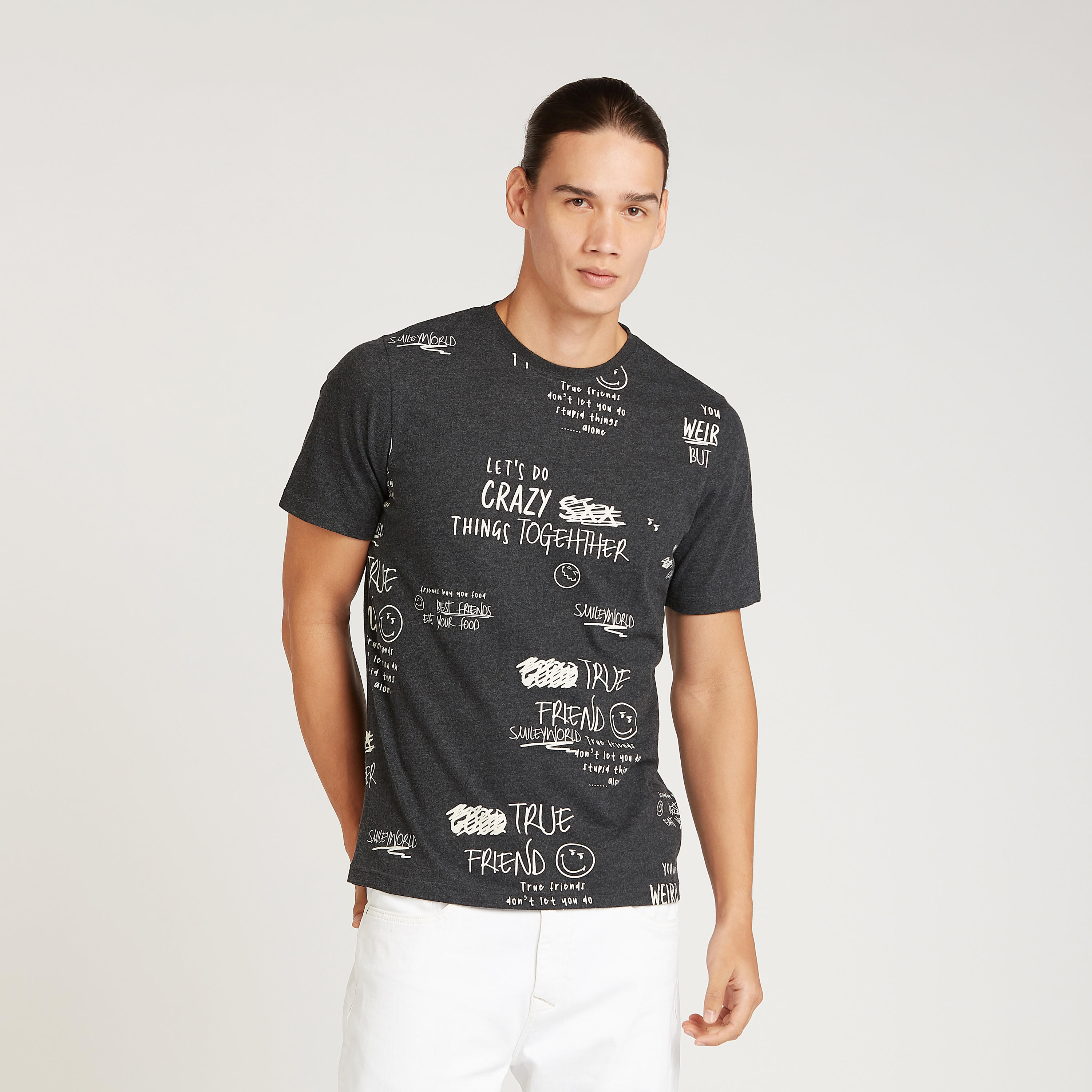 Smiley World Printed T-shirt with Crew Neck and Short Sleeves-men-clothing-tshirtsandpolos-tshirts-image-1