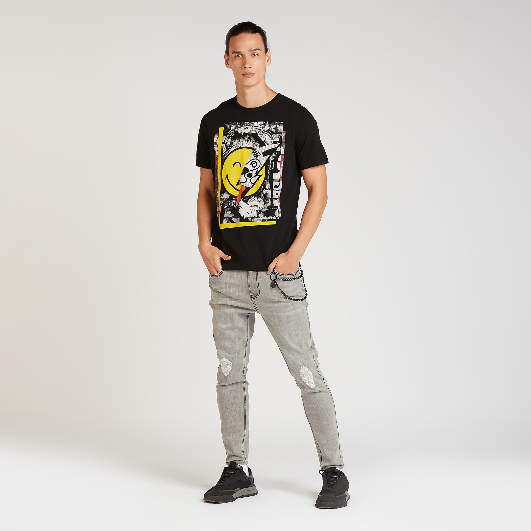 Smiley World Printed T-shirt with Crew Neck and Short Sleeves-men-clothing-tshirtsandpolos-tshirts-image-2