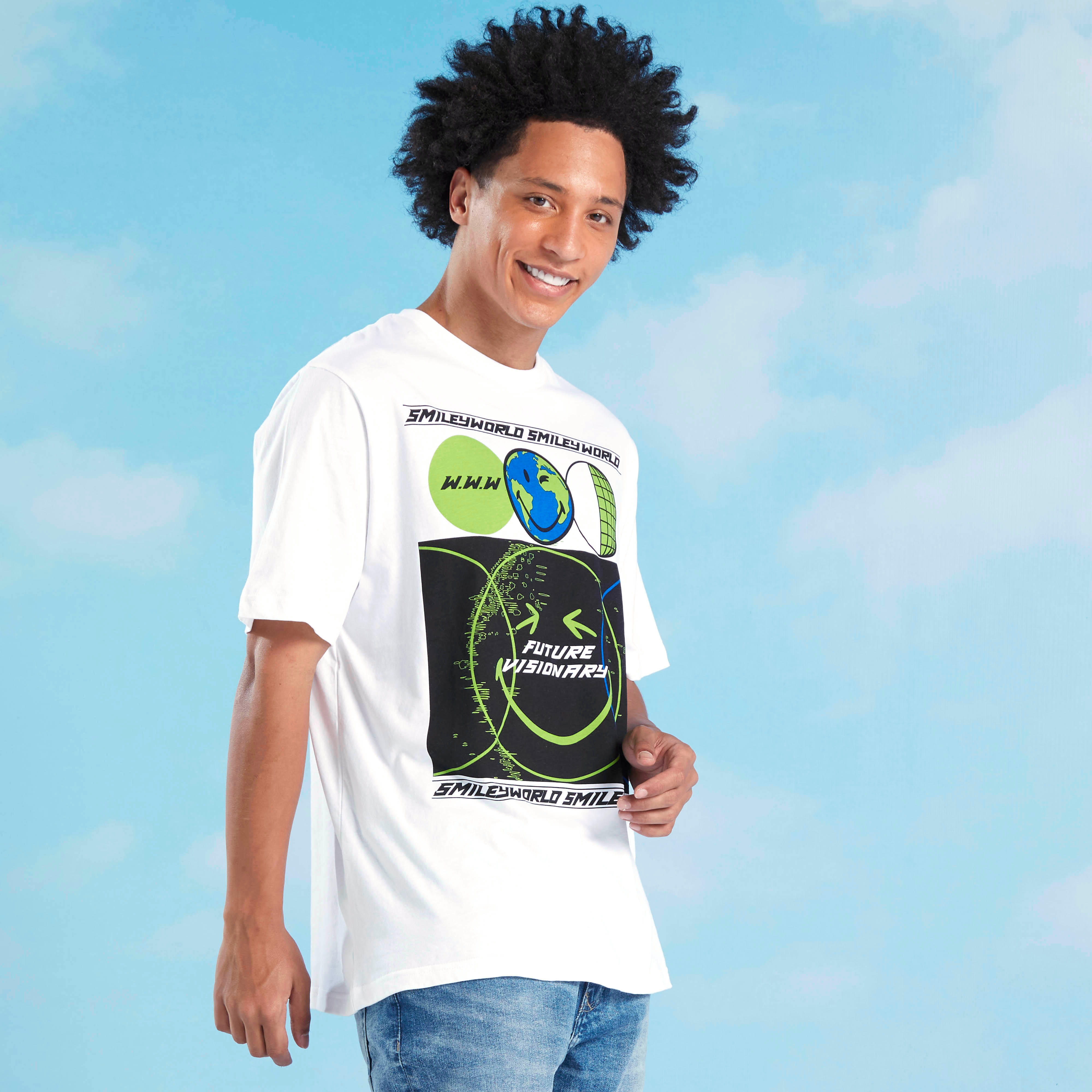 Sustainable Smiley World Printed Crew Neck T-shirt with Short Sleeves-men-clothing-tshirtsandpolos-tshirts-image-2