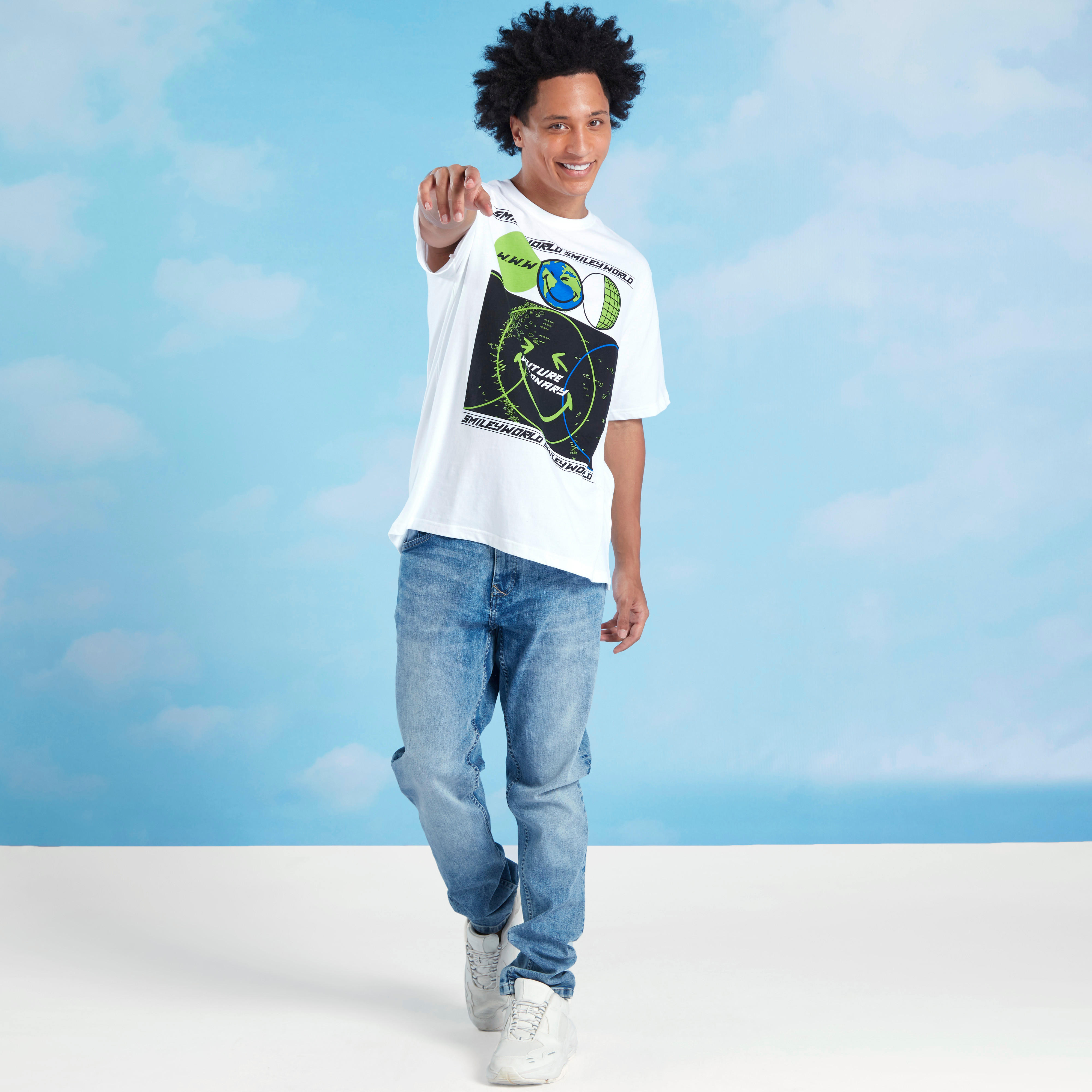 Sustainable Smiley World Printed Crew Neck T-shirt with Short Sleeves-men-clothing-tshirtsandpolos-tshirts-image-3