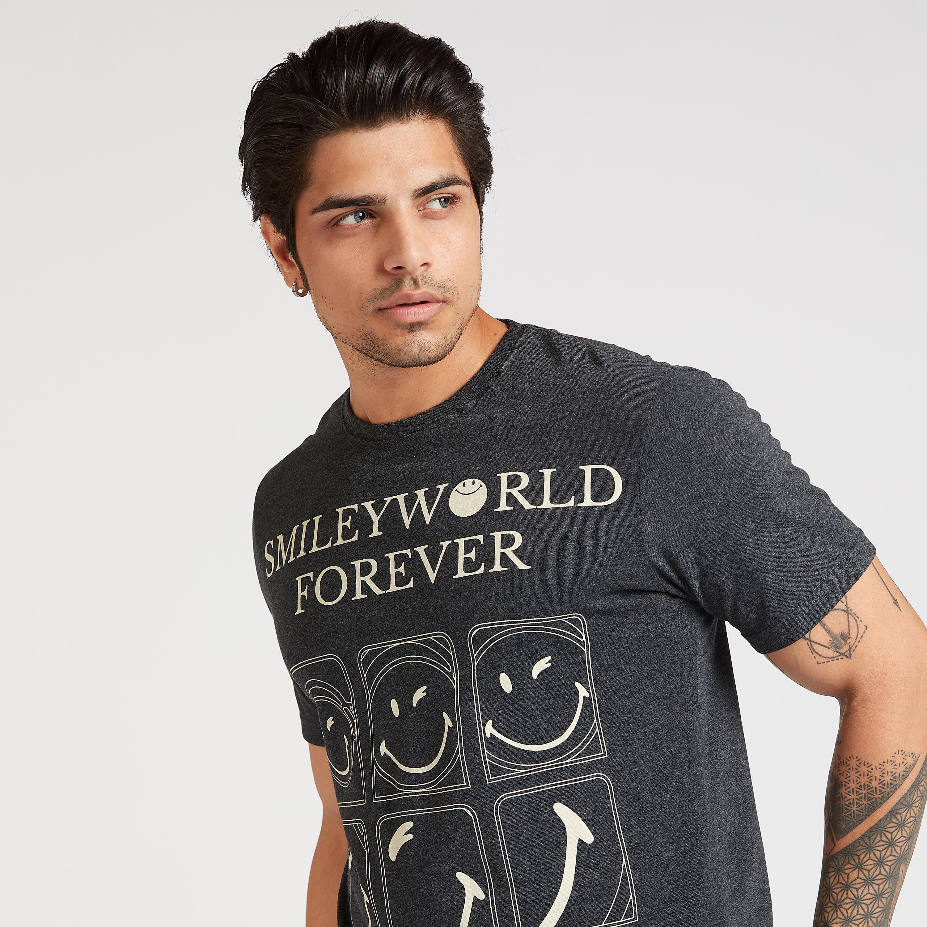 Smiley World Printed T-shirt with Crew Neck and Short Sleeves-men-clothing-tshirtsandpolos-tshirts-image-3