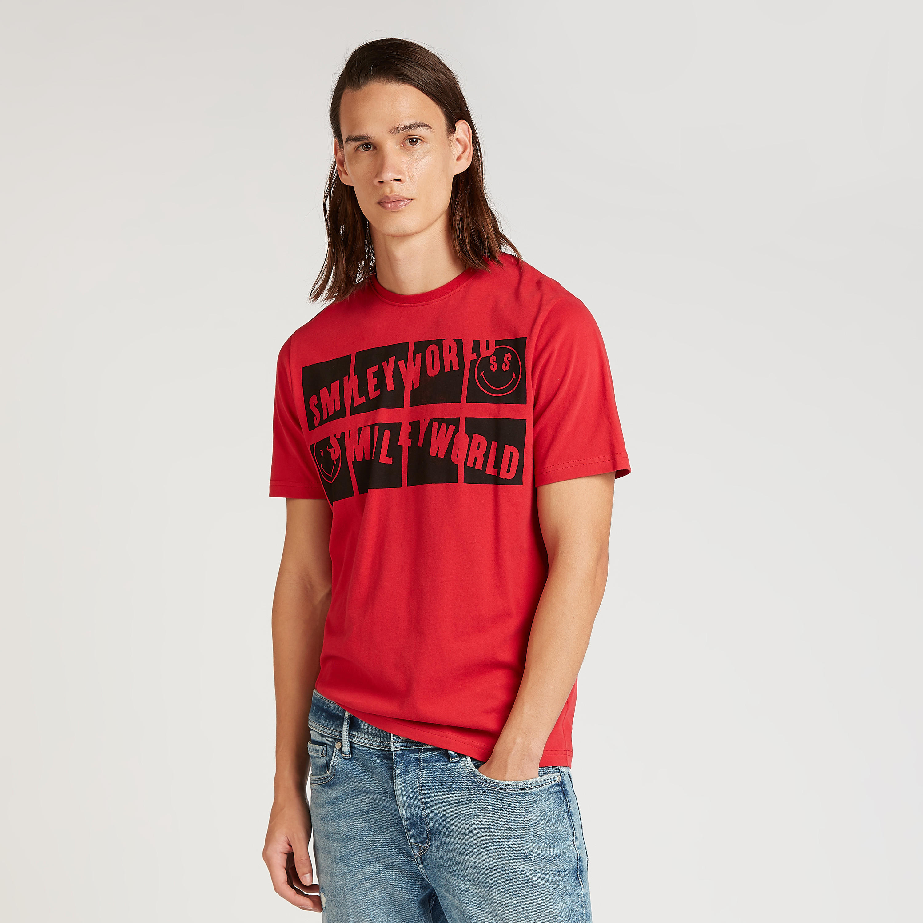 تيشيرت بياقة ضيّقة وأكمام قصيرة وطبعات سمايلي وورلد-men-clothing-tshirtsandpolos-tshirts-image-1