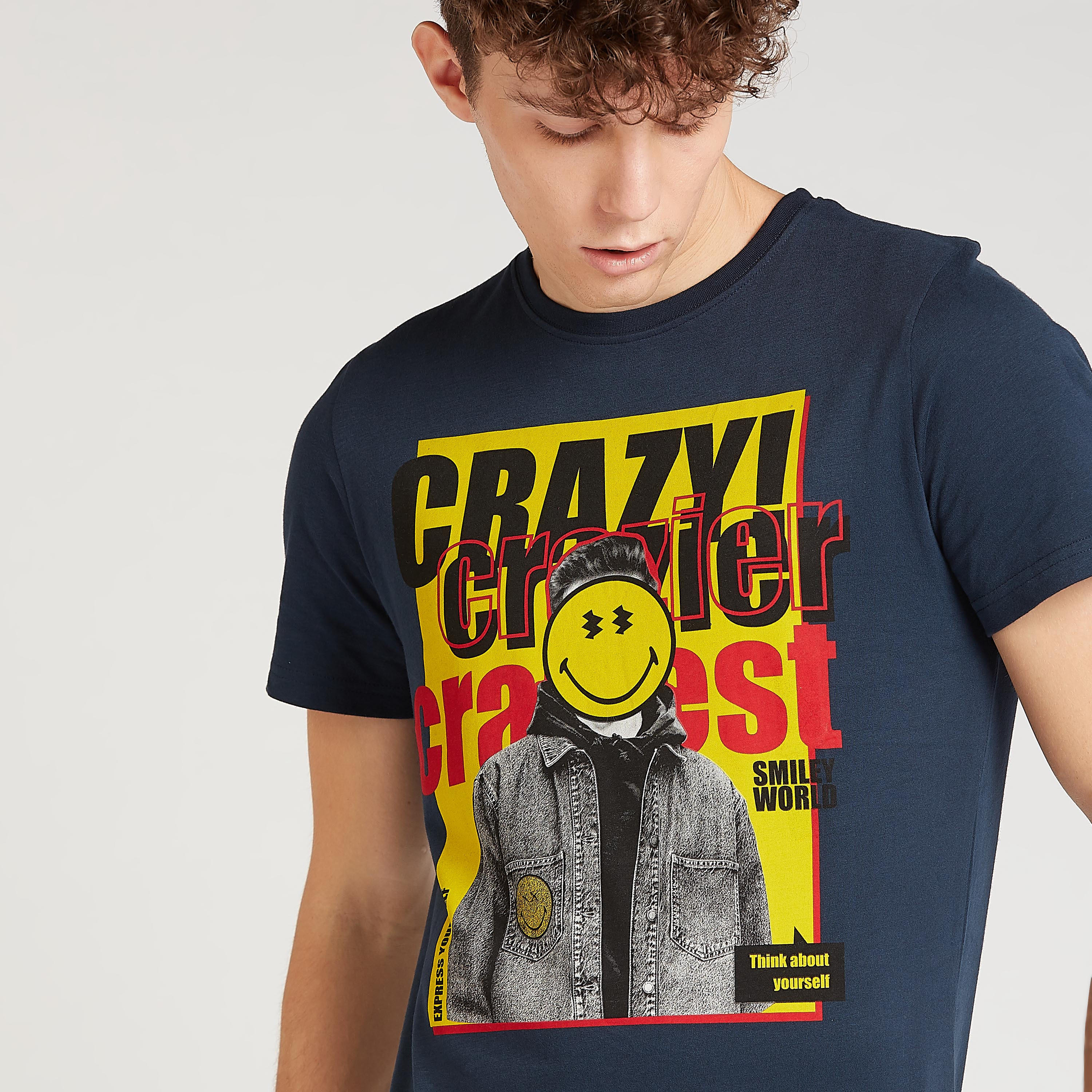 Sustainable Smiley World Print T-shirt with Crew Neck-men-clothing-tshirtsandpolos-tshirts-image-3