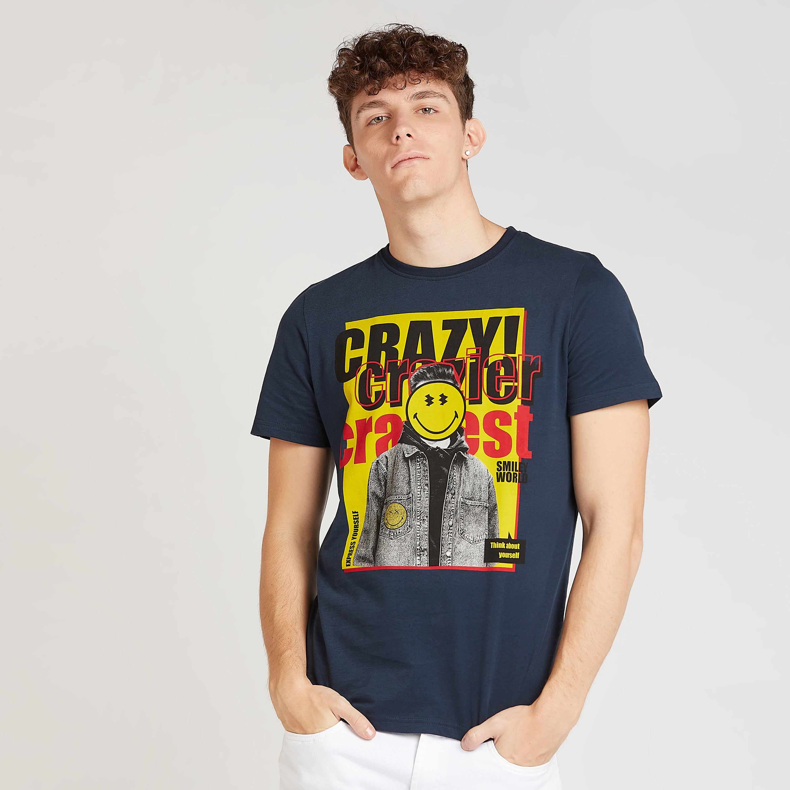 Sustainable Smiley World Print T-shirt with Crew Neck-men-clothing-tshirtsandpolos-tshirts-image-1