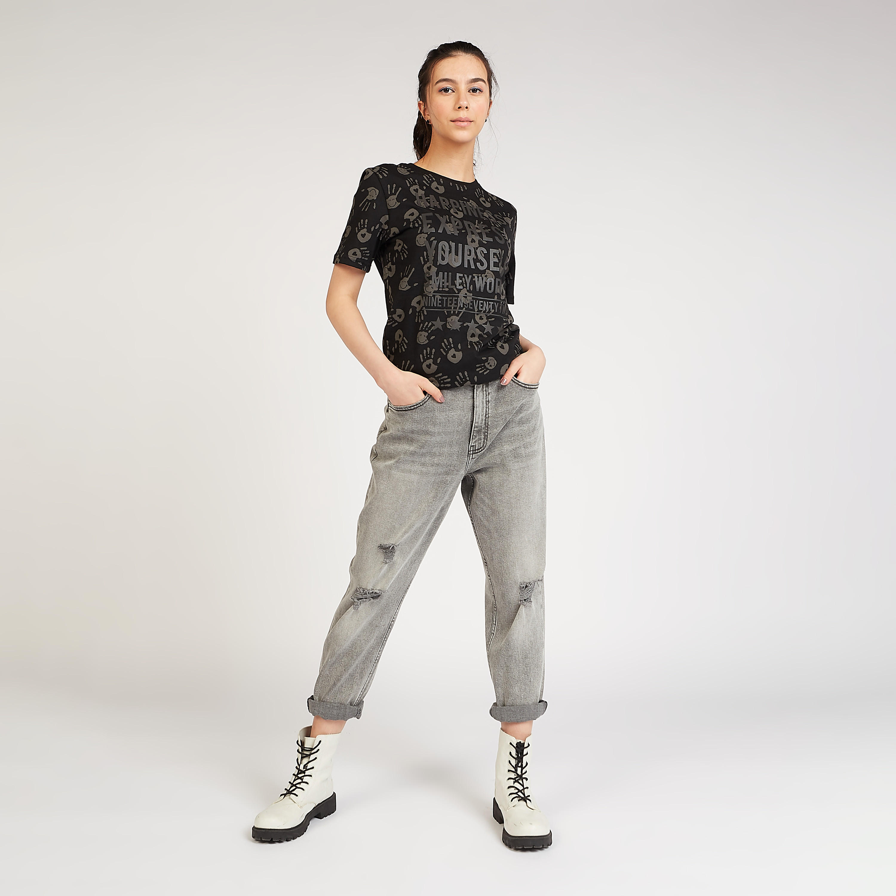 Sustainable Smiley World Graphic Print T-shirt with Crew Neck-women-clothing-tshirts-image-2
